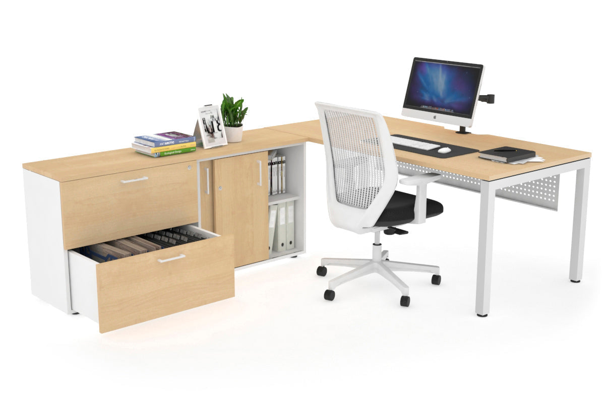 Quadro Square Executive White Frame Office Desk [1800L x 800W with Cable Management] - Perfect for Modern Workspaces & Home Offices