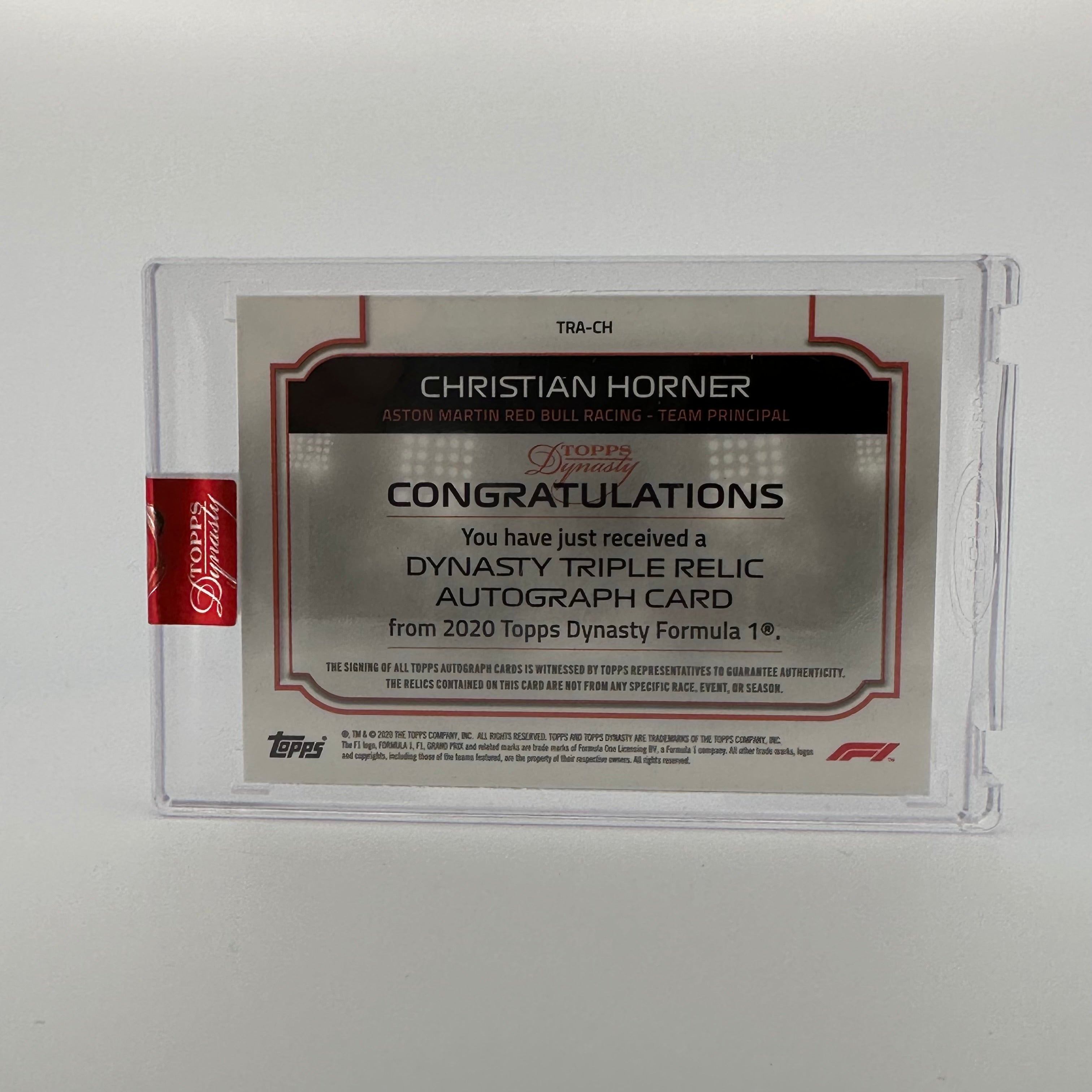 2020 Topps Dynasty F1 Christian Horner Triple Relic Auto Card - Rare Collectible for Formula 1 Fans, Racing Memorabilia, Perfect for Display & Investment