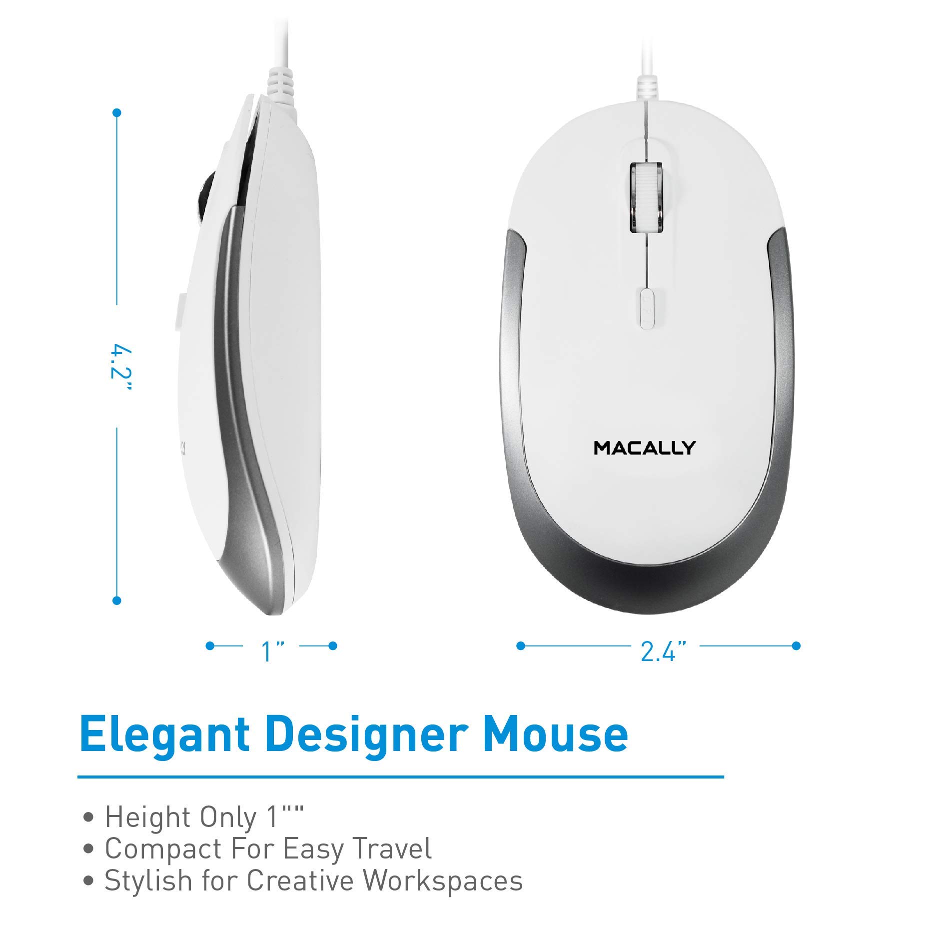 Macally Mini Wired Keyboard and Quiet Wired Mouse Set - Compact USB Computer Keyboard & Silent Click Mouse for Office, Home, Gaming & Productivity Workspace Setup