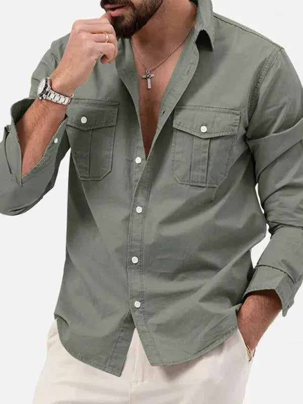 Multi Pocket Men's Casual Shirt - Comfortable Stylish Button Down Shirt for Outdoor Work & Travel