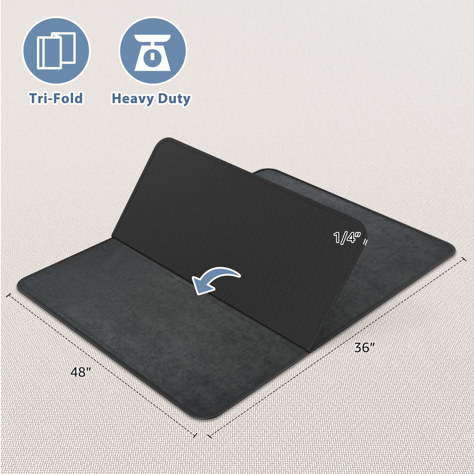 Heavy Duty Corduroy Office Chair Mat for Carpet & Hardwood Floors - Tri-Fold Desk Chair Mat Protects Carpeted and Hardwood Floors - Perfect for Home Office, Gaming Setup, and Workspace - Dark Grey