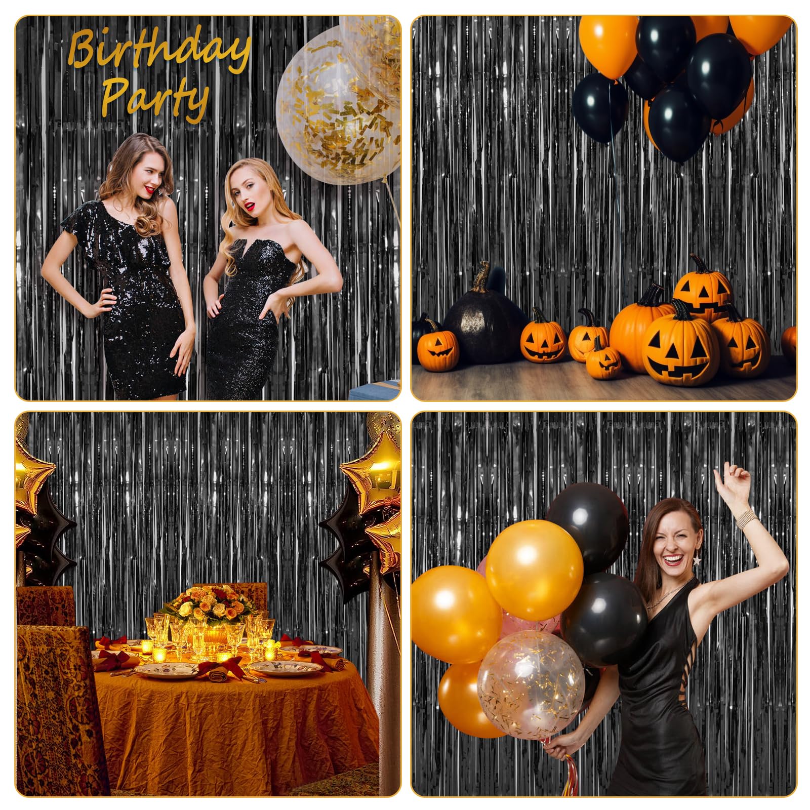 Accevo 3-Pack Black Foil Fringe Curtains - 3.2ft x 8.2ft Party Streamers for Halloween, New Year & Holiday Decorations | Photo Booth Backdrop, Door Decor & Celebration Tinsel Streamers | Perfect for Birthday Parties, Weddings & Special Events