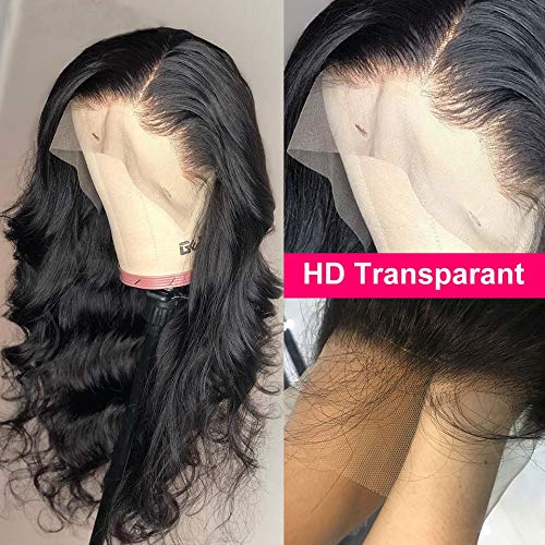 QUINLUX 13x6 Deep Lace Front Human Hair Wig - Brazilian Remy Hair Body Wave 180% Density 18 Inch with Pre-Plucked Hairline & Bleached Knots for Black Women | HD Transparent Lace Wig with Baby Hair for Everyday Wear & Special Occasions
