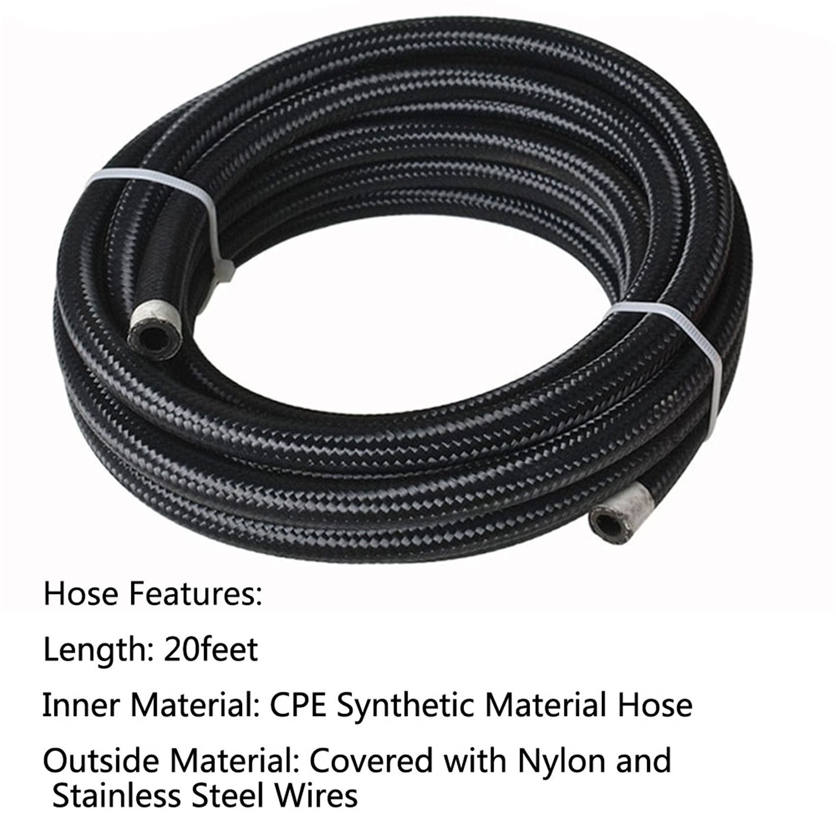 Labwork 4AN 20FT Nylon Braided Fuel Line Kit - 10PCS Swivel Fittings for Oil/Gas Transfer