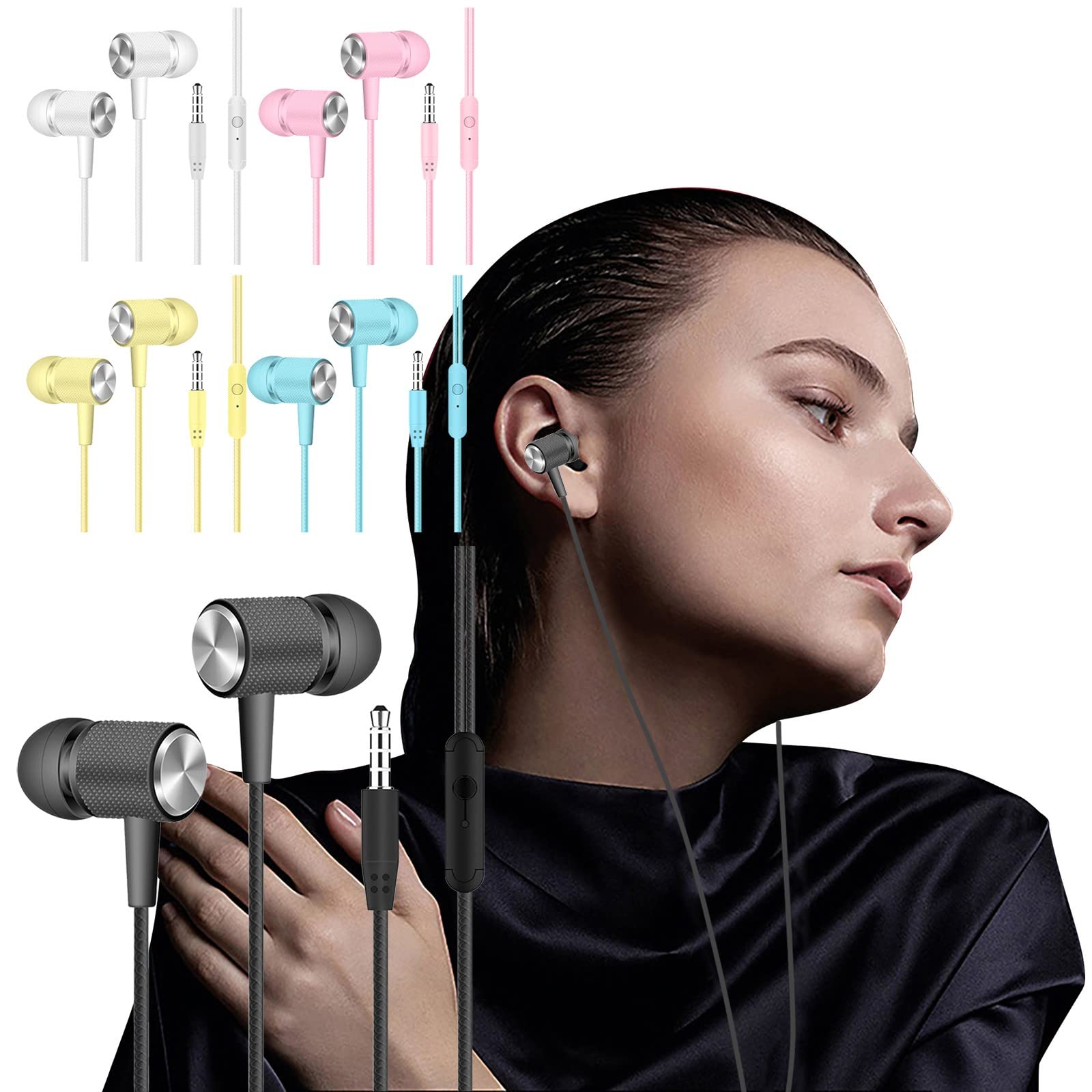 YeLukk Wired Earbuds with Microphone - 3.5mm Stereo Sound Earphones, Noise Isolating Bass Headset for iPhone, Android, Laptops, Gaming - Perfect for Workouts, Commuting & Online Classes (Black)