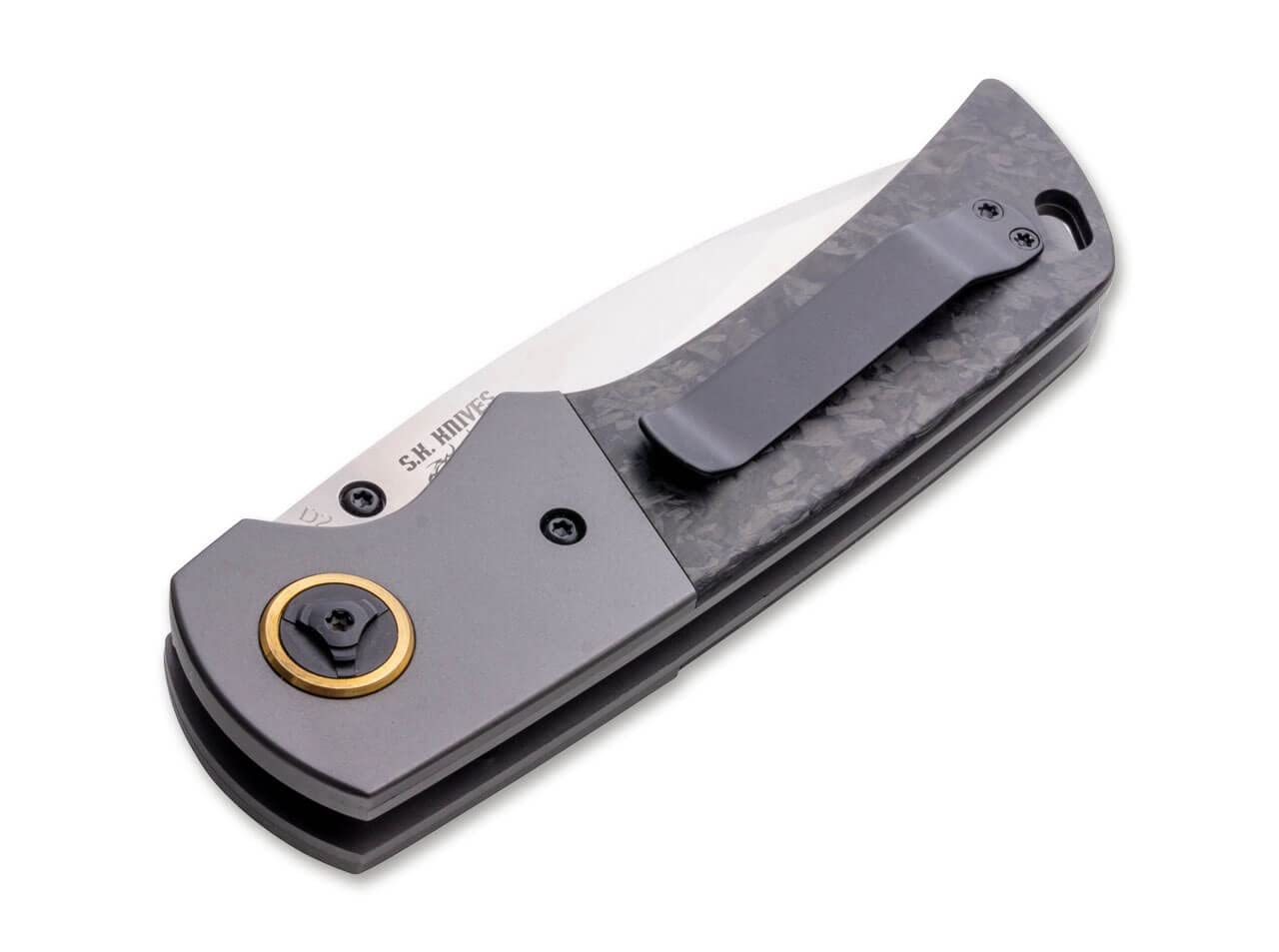 BÖKER PLUS Gulu Pro Folding Pocket Knife - Marble Carbon Fiber & Titanium Handle, D2 Steel Blade, Liner Lock Mechanism | Designed by Steve Kelly | EDC, Outdoor Survival, Camping & Everyday Carry Knife