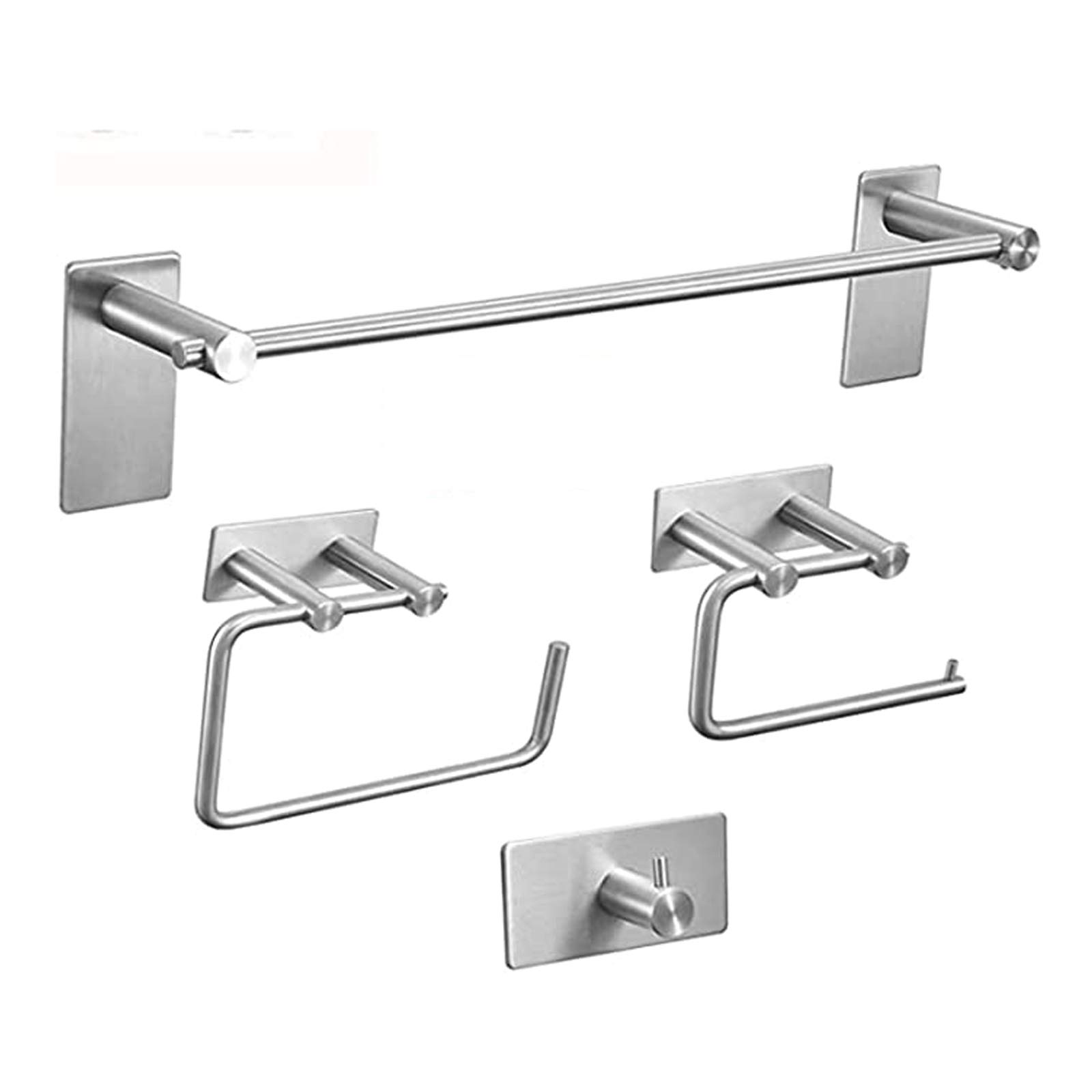 **Beelee SUS 304 Stainless Steel Brushed Nickel 4-Piece Bathroom Accessory Set - Rustproof Towel Bar, Coat Hook, Toilet Paper Holder & Towel Ring - No Drilling Self-Adhesive Wall Mount for Easy Installation - Perfect for Modern Bathrooms, Apartments & Rentals**