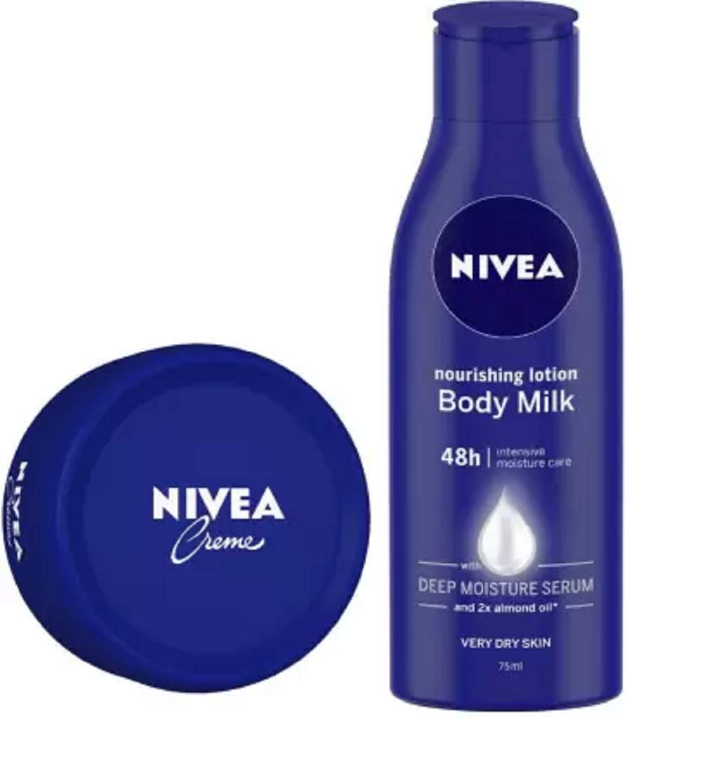 Nivea Creme 200ml & Nourishing Body Milk Lotion 75ml - 275ml Total - Deep Moisturizing Skincare for Dry Skin - Perfect for Daily Hydration & Winter Care
