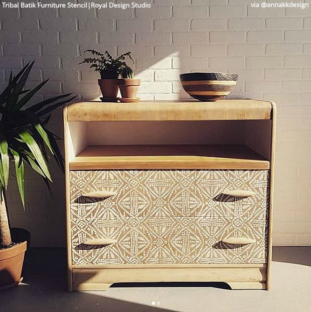Tribal Batik Furniture Stencil - Handmade Wooden Stencils for DIY Furniture Painting & Home Decor | Perfect for Cabinets, Tables, and Wall Art Projects