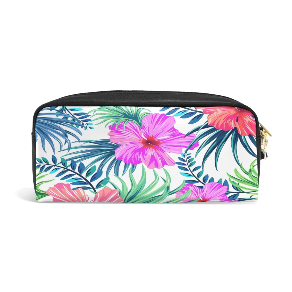 ALAZA Tropical Palm Tree Flower Summer PU Leather Pen Pencil Case - Waterproof Cosmetic Bag for School, Office & Travel | Perfect Makeup Pouch & Stationery Organizer