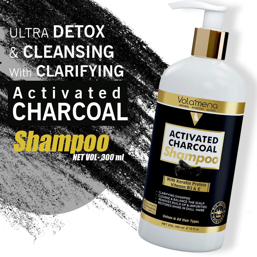 VOLAMENA Activated Charcoal Shampoo for Dandruff & Hair Fall Control - 300ml | Deep Cleansing & Scalp Care | Perfect for Daily Use & Sensitive Scalp