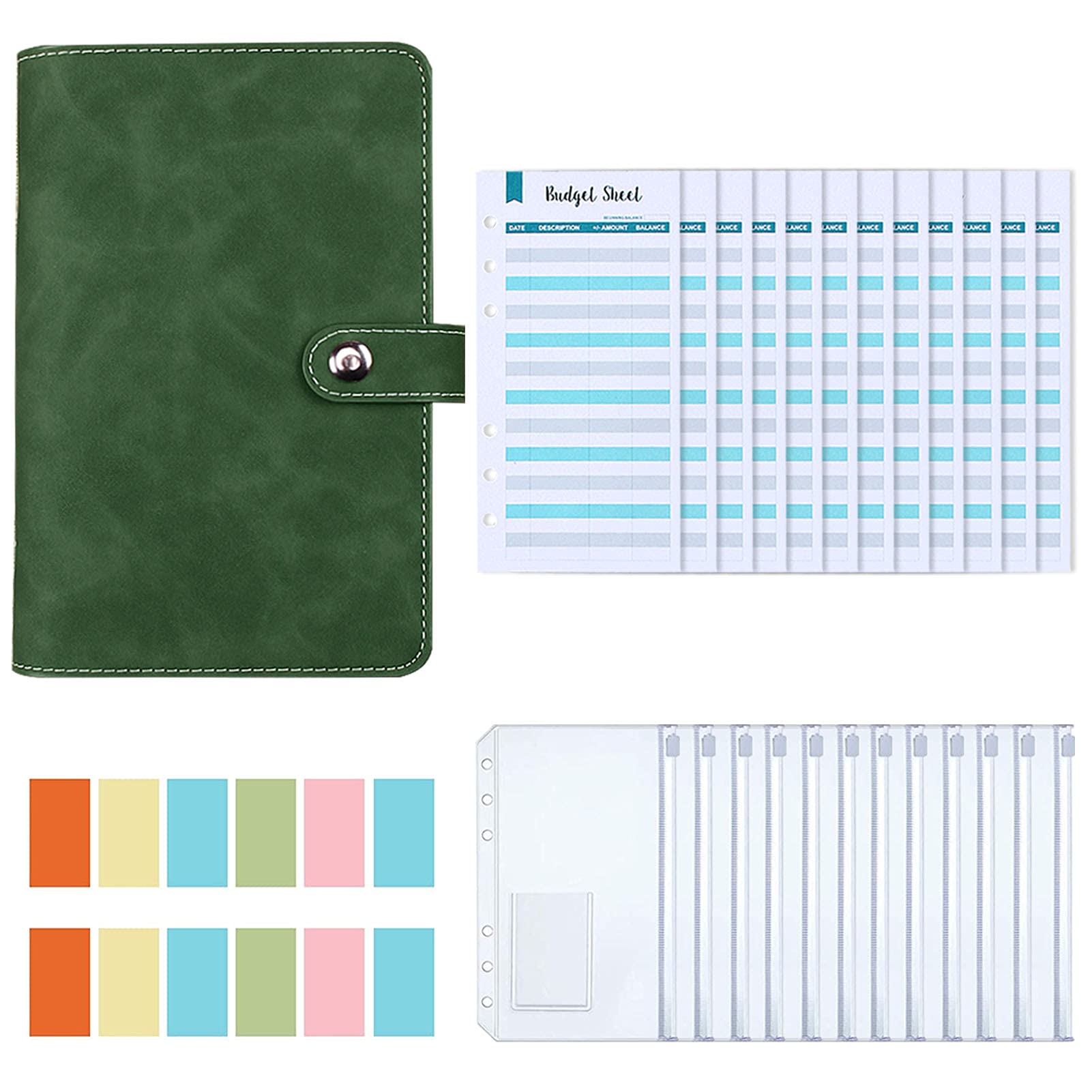 A6 Binder Notebook - PU Leather Budget Planner with 12 Pockets & Envelopes for Financial Management | Perfect for Personal Finance Organization, Bill Tracking & Money Saving Goals