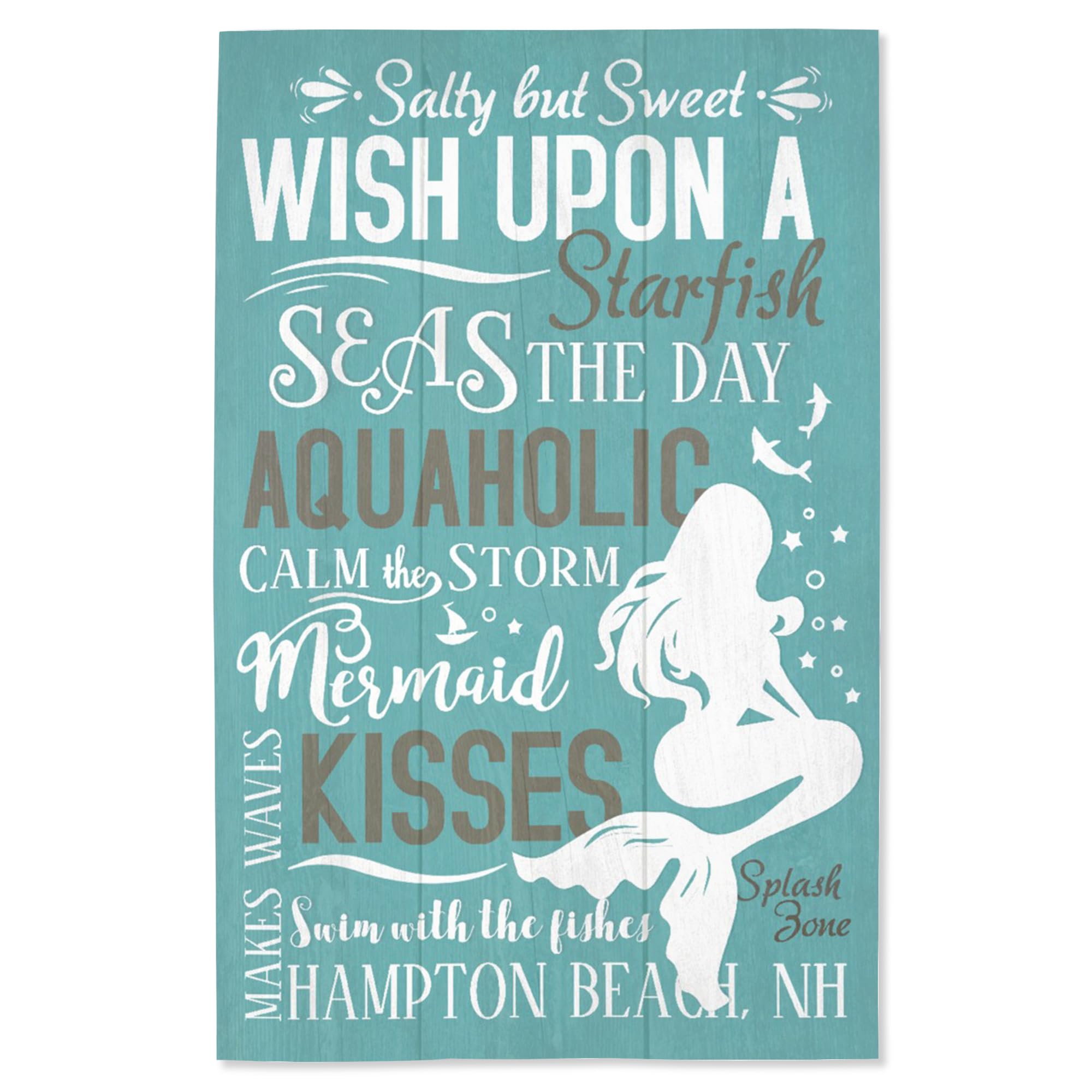 Lantern Press 16x24 Inch Giclee Art Print - Hampton Beach New Hampshire Coastal Mermaid Typography Wall Decor - Perfect for Beach House, Living Room or Bedroom