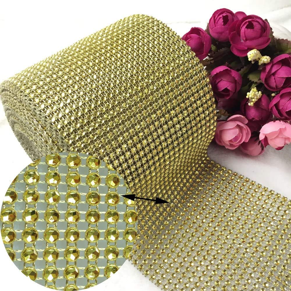 Silver Bling Rhinestone Diamond Ribbon - 30 Ft Acrylic Sparkling Wrap for Wedding Cake Decor, Bridal Party, Event & DIY Crafts (Gold)