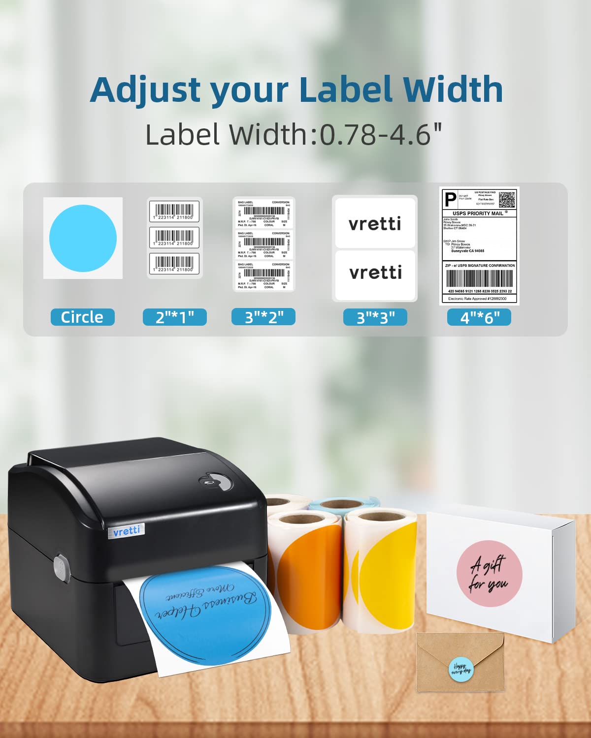 Vretti Bluetooth Thermal Shipping Label Printer - Wireless 4x6 Label Maker for eBay, Amazon, USPS, Shopify | Compatible with Android, iPhone & Windows | Perfect for E-commerce Sellers & Small Business Shipping Needs