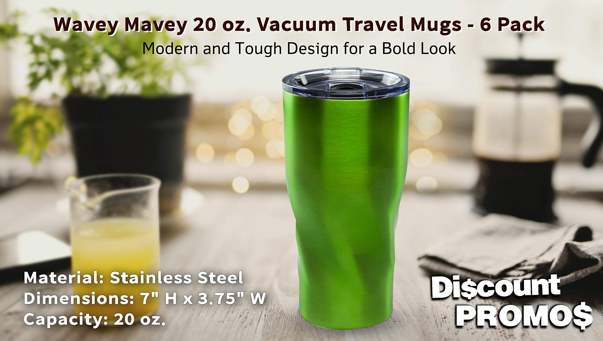 Wavey Mavey 20 oz Vacuum Insulated Travel Mugs 6-Pack - Green | Leak-Proof Stainless Steel Coffee Tumblers for Hot & Cold Drinks | Perfect for Commuting, Camping & Office Use
