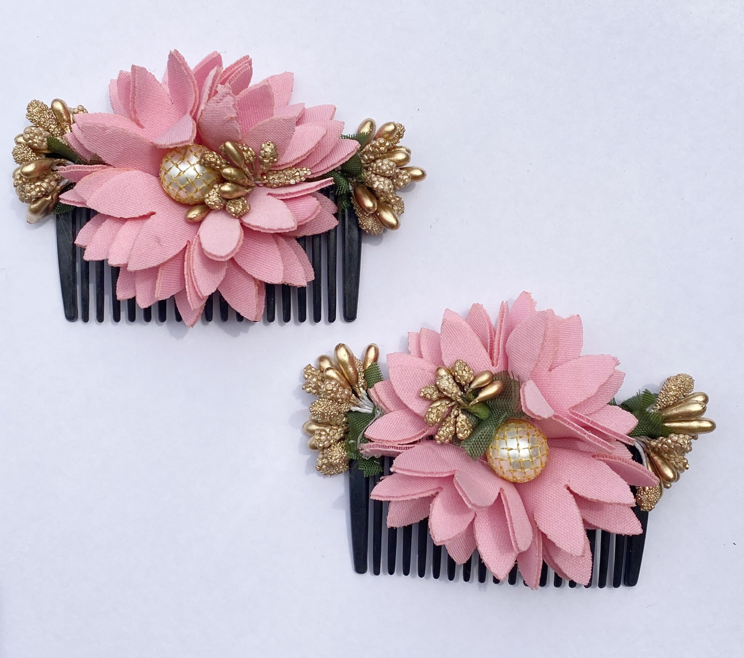 Vinshbond Floral Hair Comb & Side Clip Set - 2 Pack Baby Pink Hair Accessories for Women & Girls | Perfect for Weddings, Prom, Parties & Everyday Styling