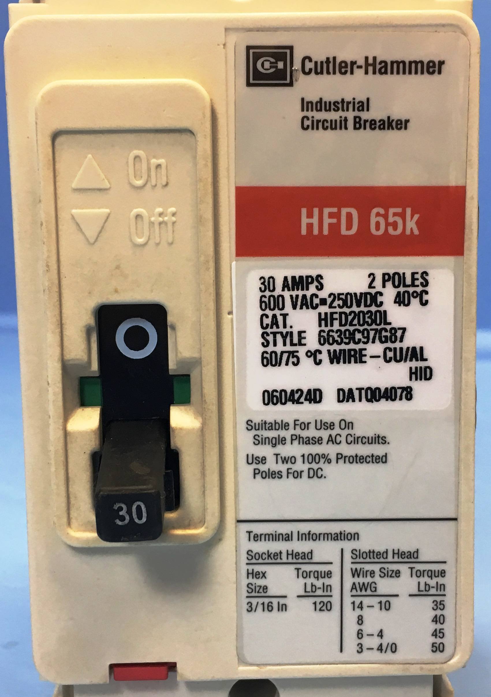 Eaton Cutler-Hammer HFD2030 65kA Circuit Breaker - High Performance Electrical Protection for Commercial & Industrial Use