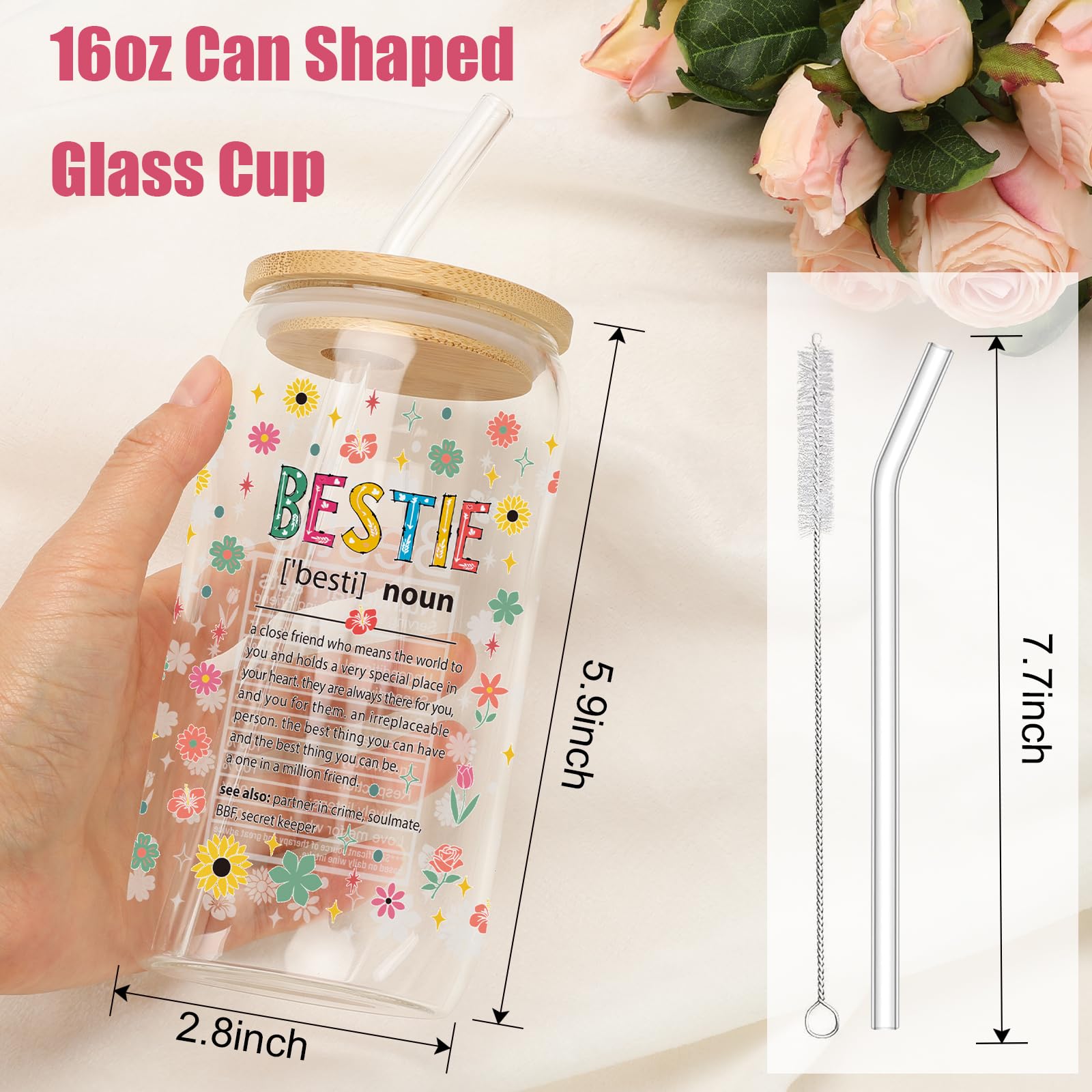 Funny Bestie Definition Glass - 16oz Insulated Tumbler for Women | Best Friend Gifts for Birthday, Christmas & Friendship | Cute BFF Present for Coffee, Tea & Drinks at Home or Office