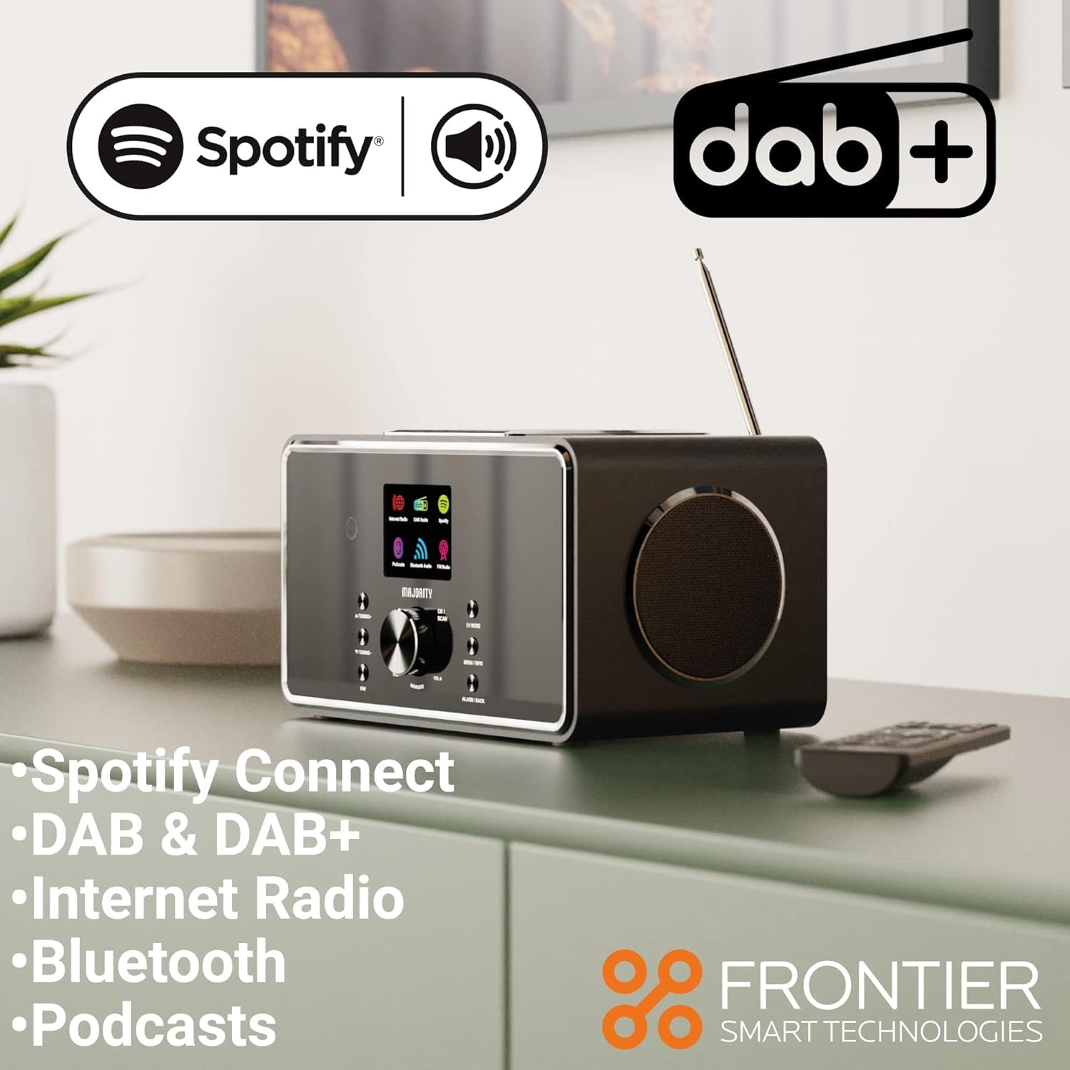 Majority Bard White Bluetooth Internet Radio with DAB+, 100W 2.1 Speakers & Built-In Subwoofer, FM Radio, Spotify Connect, Podcasts, AUX & USB, Dual Alarm, 90+ Presets, Remote Control for Home & Office Entertainment