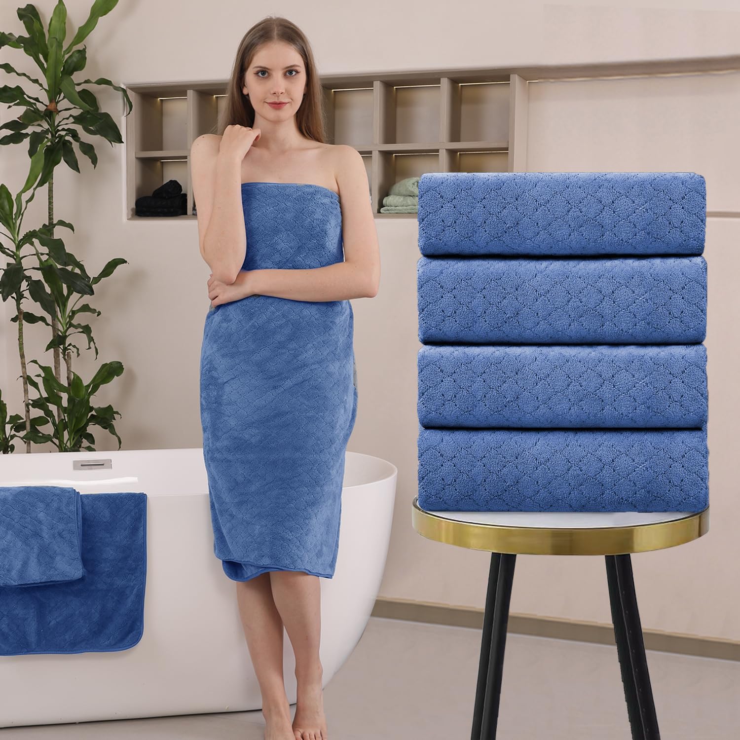 Extra Large Bath Towels Set 35x70 Inches - Luxury 600 GSM Oversized Bath Sheets, Ultra Soft Microfiber Quick Dry Towels - Highly Absorbent Shower & Spa Towels (4-Pack, Air Force Blue) for Bathroom, Hotel, and Home Use