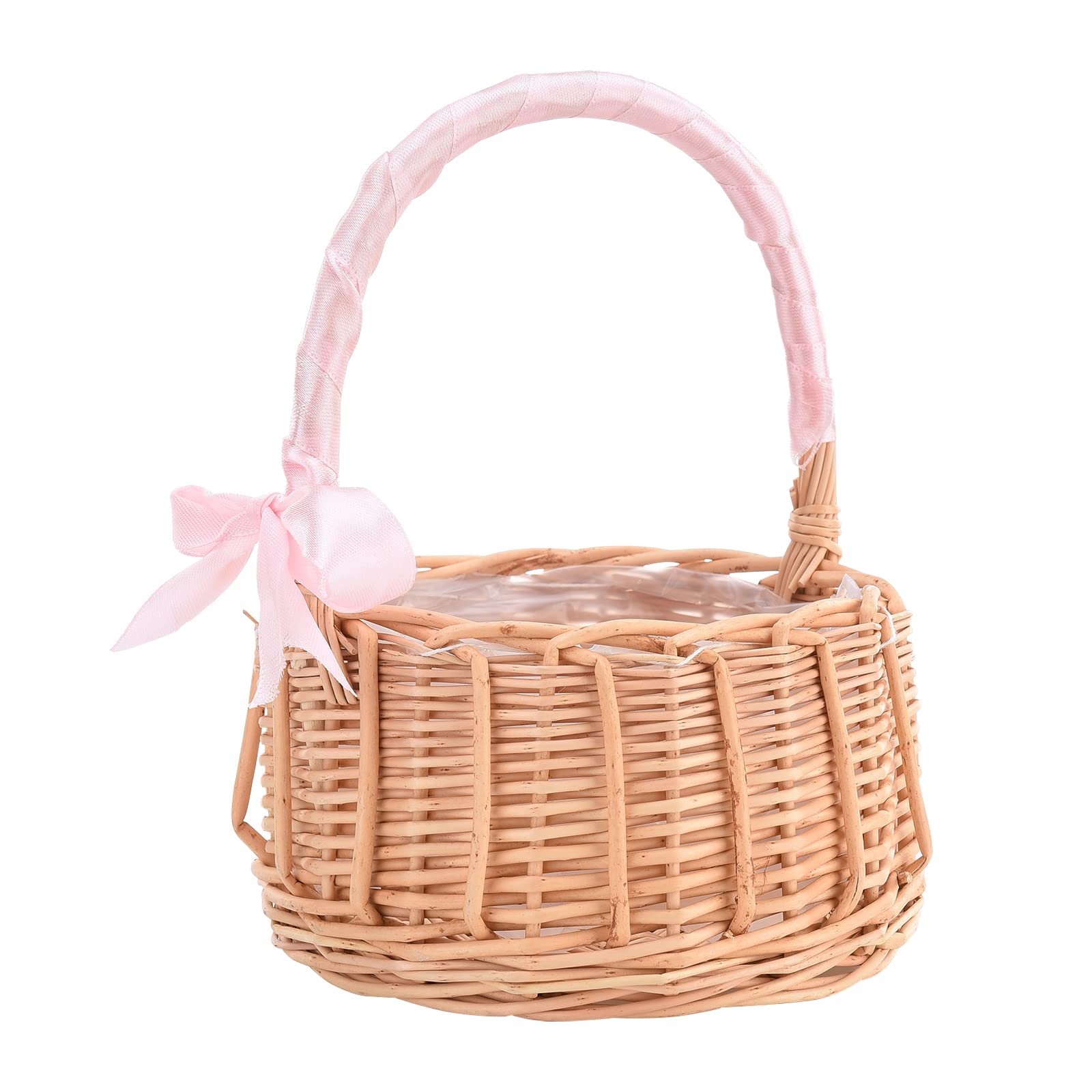 SAHLA Handwoven Rattan Wedding Flower Girl Basket - Romantic Cherish Bridal Party Decor, Easter Candy Basket for Home & Garden Decorations - Perfect for Weddings, Baby Showers & Spring Celebrations