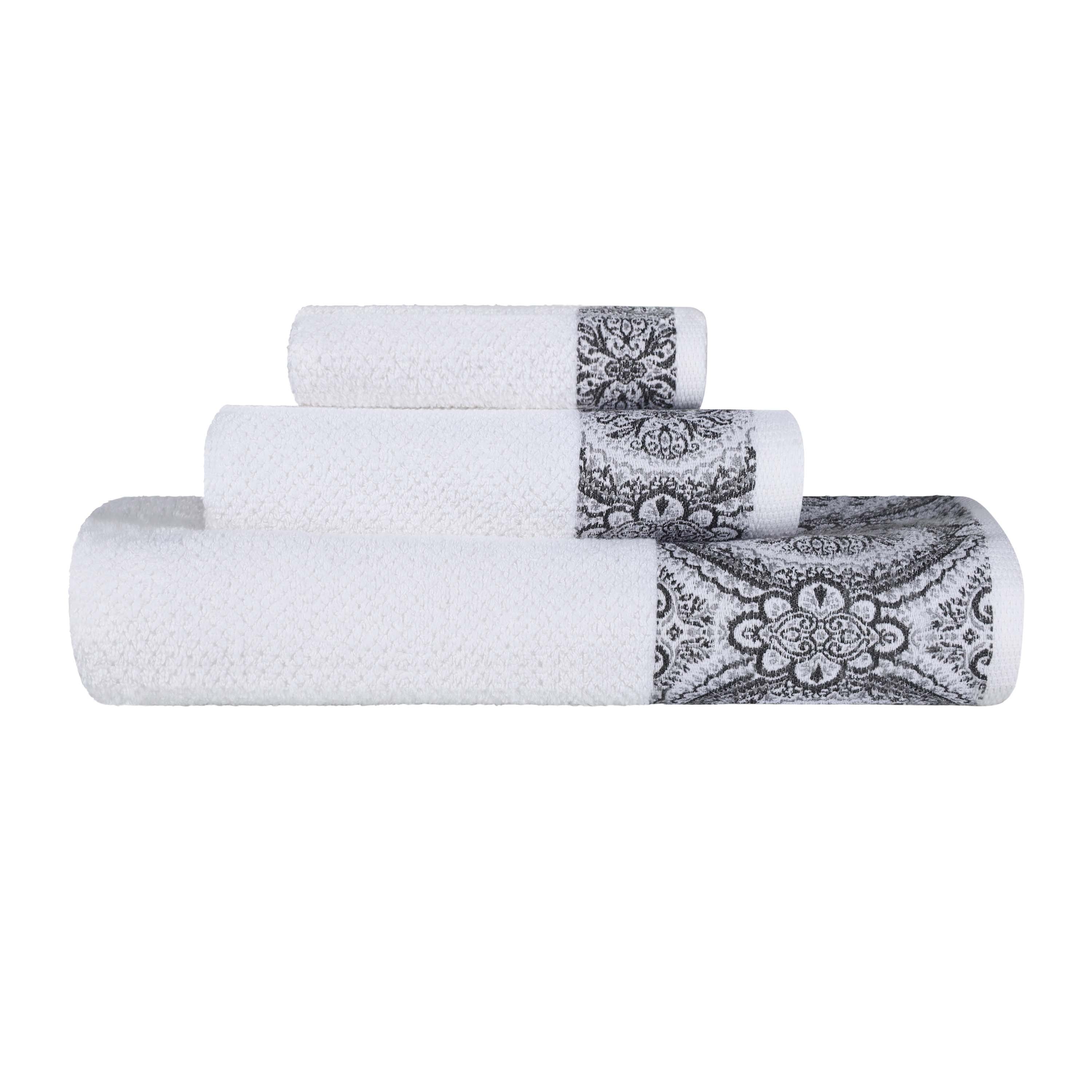 Premium Medallion Cotton Jacquard Textured 3-Piece Bath Towel Set - Soft & Absorbent Luxury Towels for Spa, Bathroom & Guest Use