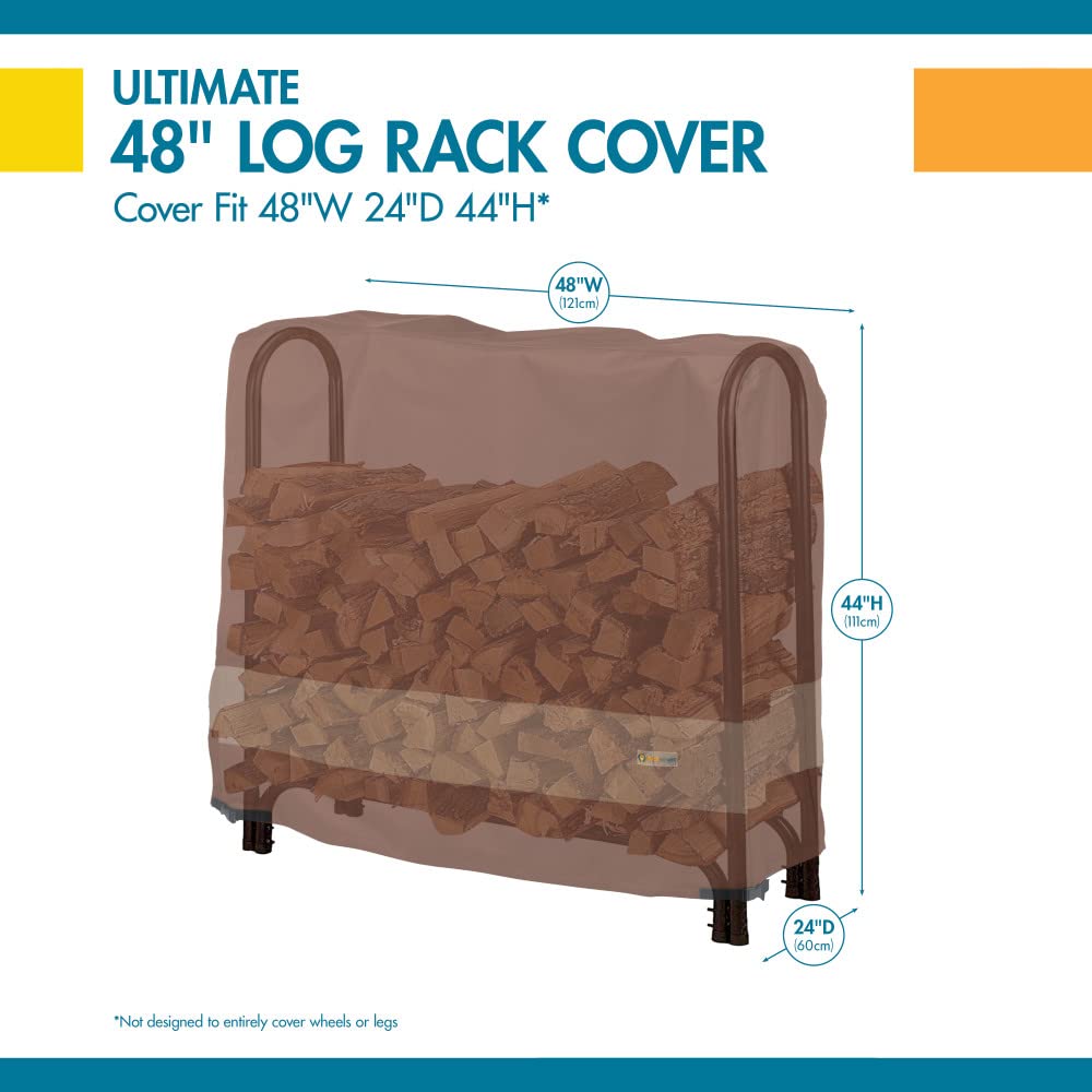 Duck Covers ULR502644 Ultimate Log Rack Cover 48 Inch Wide, Mocha Cappuccino - Heavy Duty Waterproof Outdoor Firewood Storage Cover for Patio, Deck, Backyard & Garden Protection