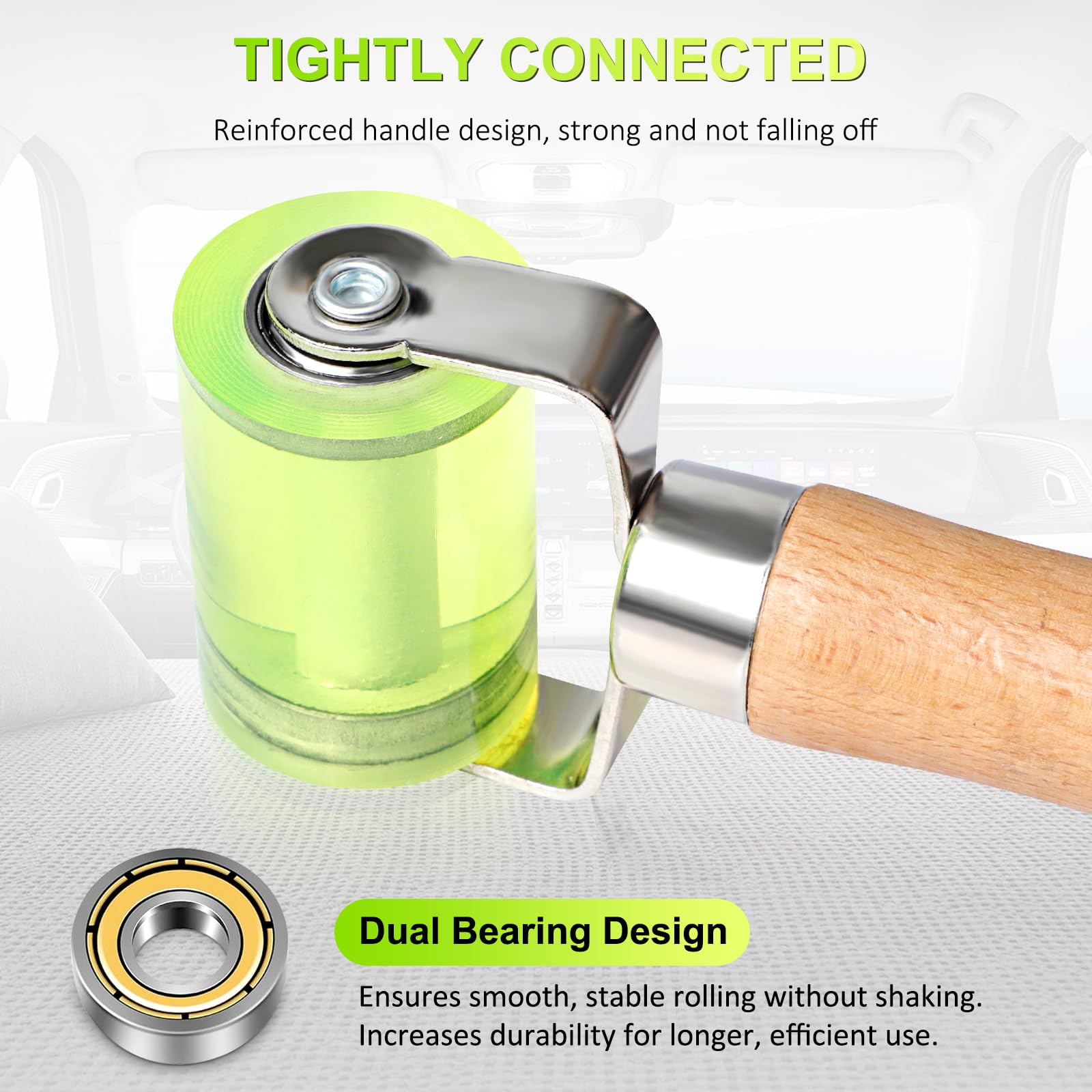 Ouzorp Automotive Car Sound Deadening Roller - Bearings Equipped, No Nut Loosening, for Sound Deadening Mat & Wallpaper Application - Durable PU Rubber Wheel Seam Roller Tool for Car Audio Installation & Home DIY Projects
