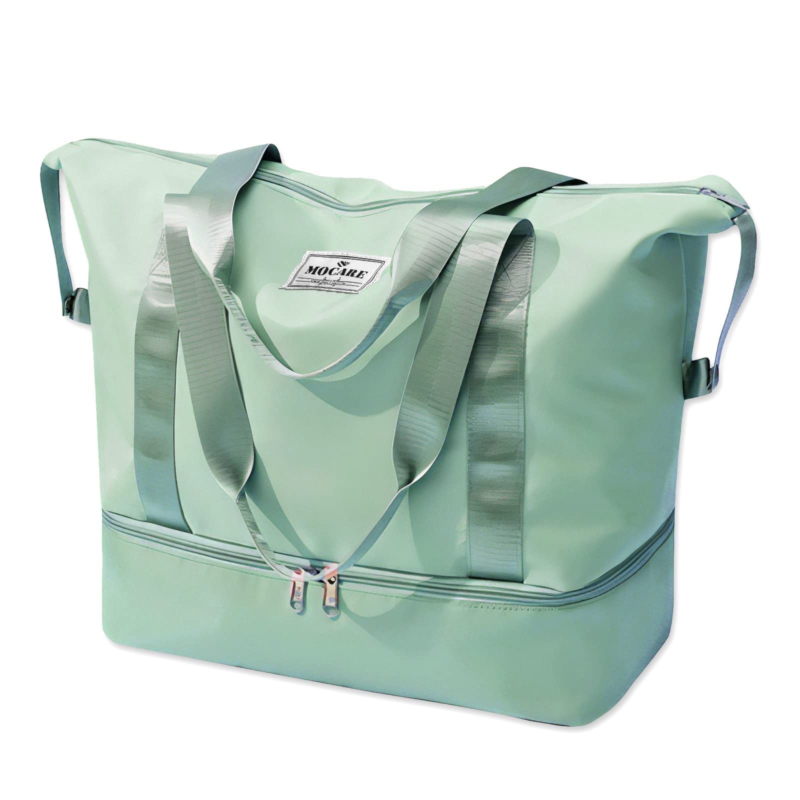 Lightweight Foldable Travel Duffel Bag for Women - Gym Tote, Carry On, Overnight Weekender with Shoe Compartment - Perfect for Sports, Shopping & Hospital Visits - Mint Green
