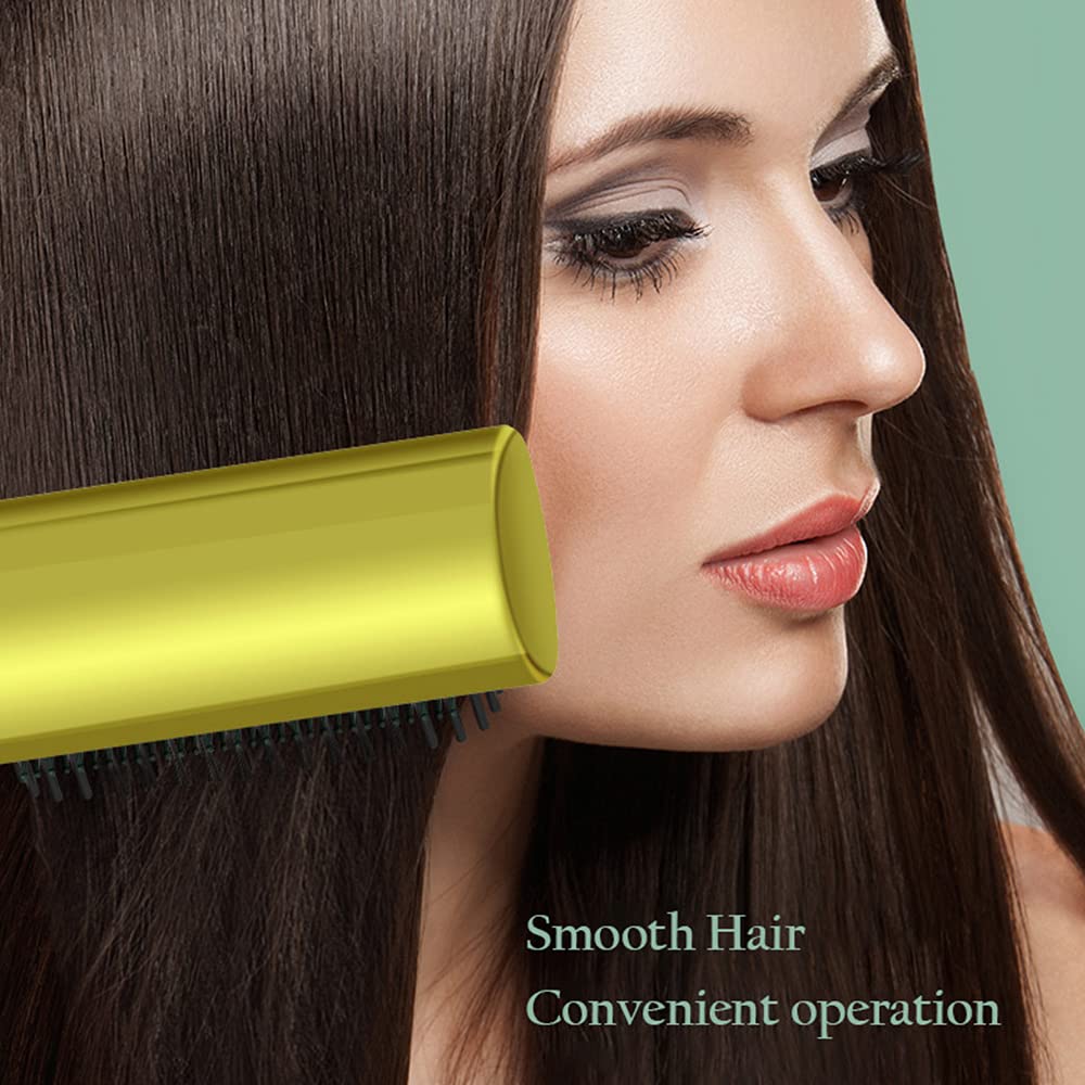 Foldable Hair Straightener Brush - Negative Ion PTC Fast Heating Hair Straightening Iron with 4 Temperature Settings - Dual Use as Hair Curler for Salon & Home Styling (Yellow, UK Plug) - Perfect for Travel, Daily Use & Professional Styling - Layfoo