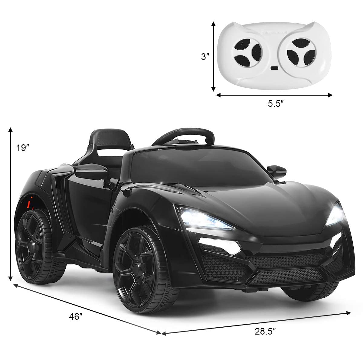 OLAKIDS 12V Battery Powered Kids Ride on Car with Parental Remote Control - Electric Toy Vehicle for Toddlers with Spring Suspension, 4 Wheels, Music, Horn, LED Lights, 3 Speed Settings, USB & TF Port (Black) - Perfect for Indoor & Outdoor Play, Birthday Gifts, and Family Fun Activities