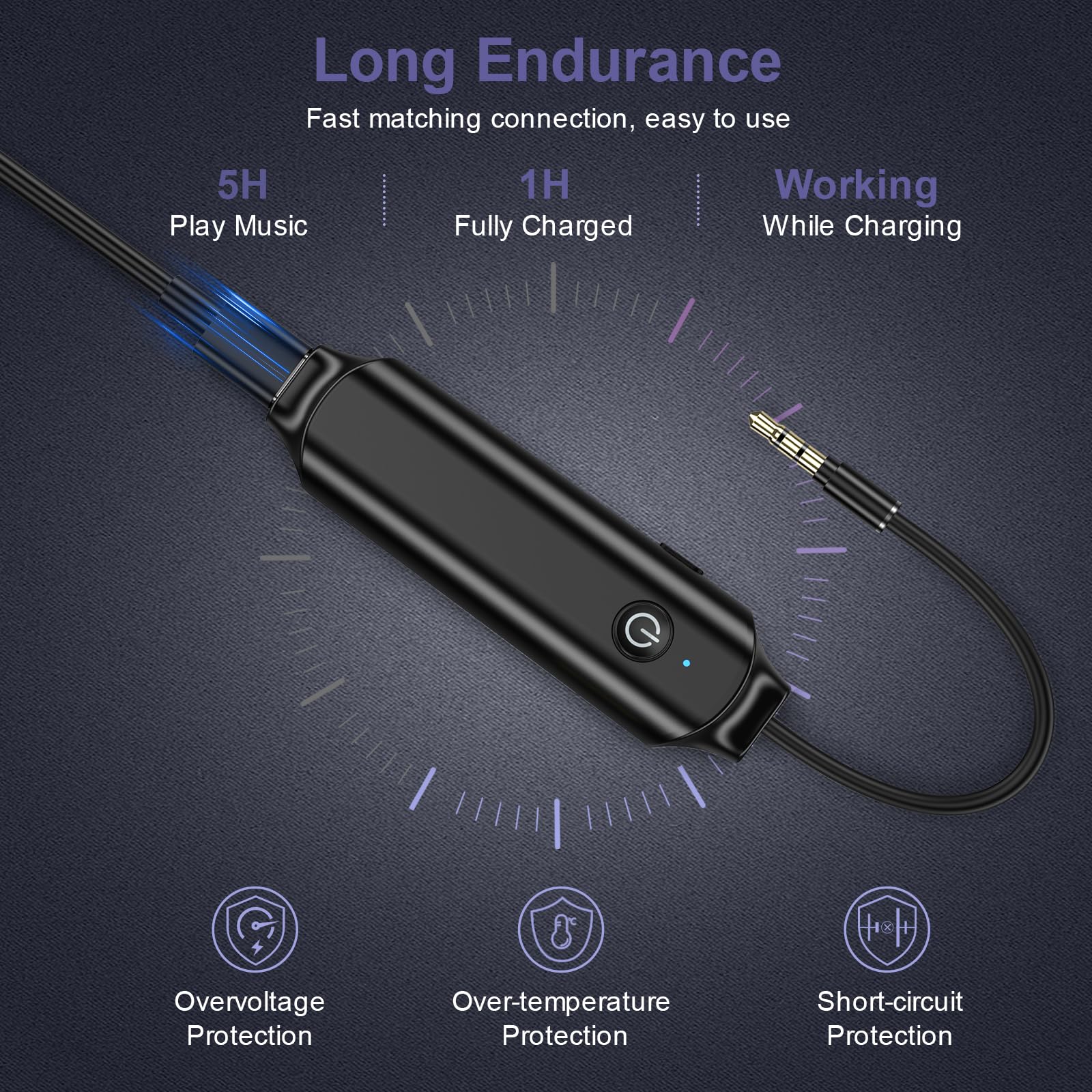 OQIMAX Bluetooth 5.0 Car Audio Adapter - Wireless 3.5mm AUX Bluetooth Transmitter & Receiver with Noise Cancellation, Low Latency for Car, Home, Travel - Compatible with Headphones, TV, Speakers & Stereo Systems | Perfect for Commuting, Gaming & Home Entertainment