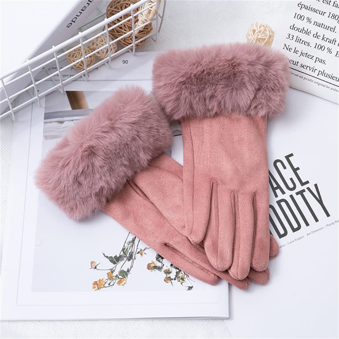 Women's Winter Suede Leather Cycling Gloves - Warm Full Finger Touch Screen Driving Mittens with Velvet Lining for Biking, Motorcycling & Outdoor Activities