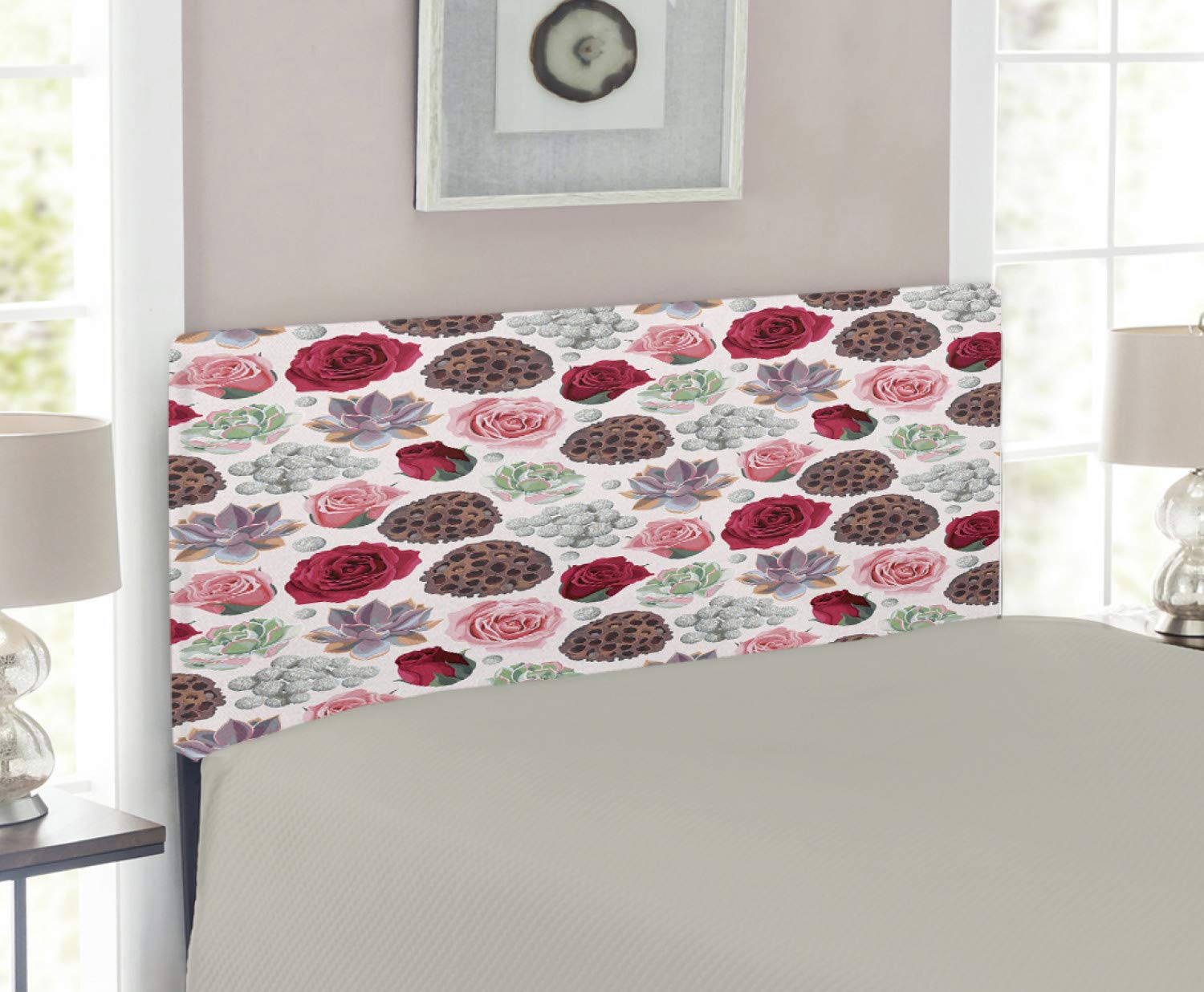 Lunarable Succulent Headboard - Vintage Floral Upholstered Metal Bed Frame with Memory Foam | Twin Size Multicolor Decorative Headboard for Bedroom, Wedding & Bridal Theme | Perfect for Home Decor, Guest Room & Romantic Bedroom Setup