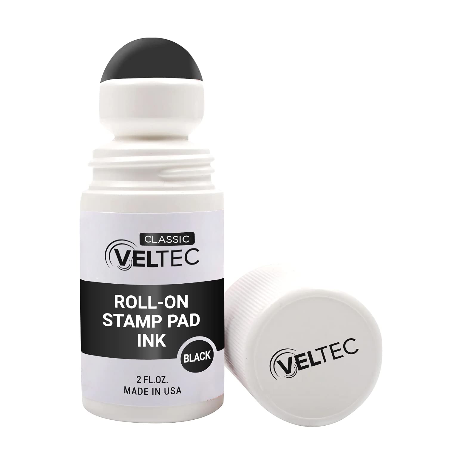 Veltec Classic Roll-on Stamp Pad Ink Refill - 2 oz Black Ink Bottle for Rubber Stamps | Easy Roller Ball Application | Perfect for Crafting, Scrapbooking & Office Use