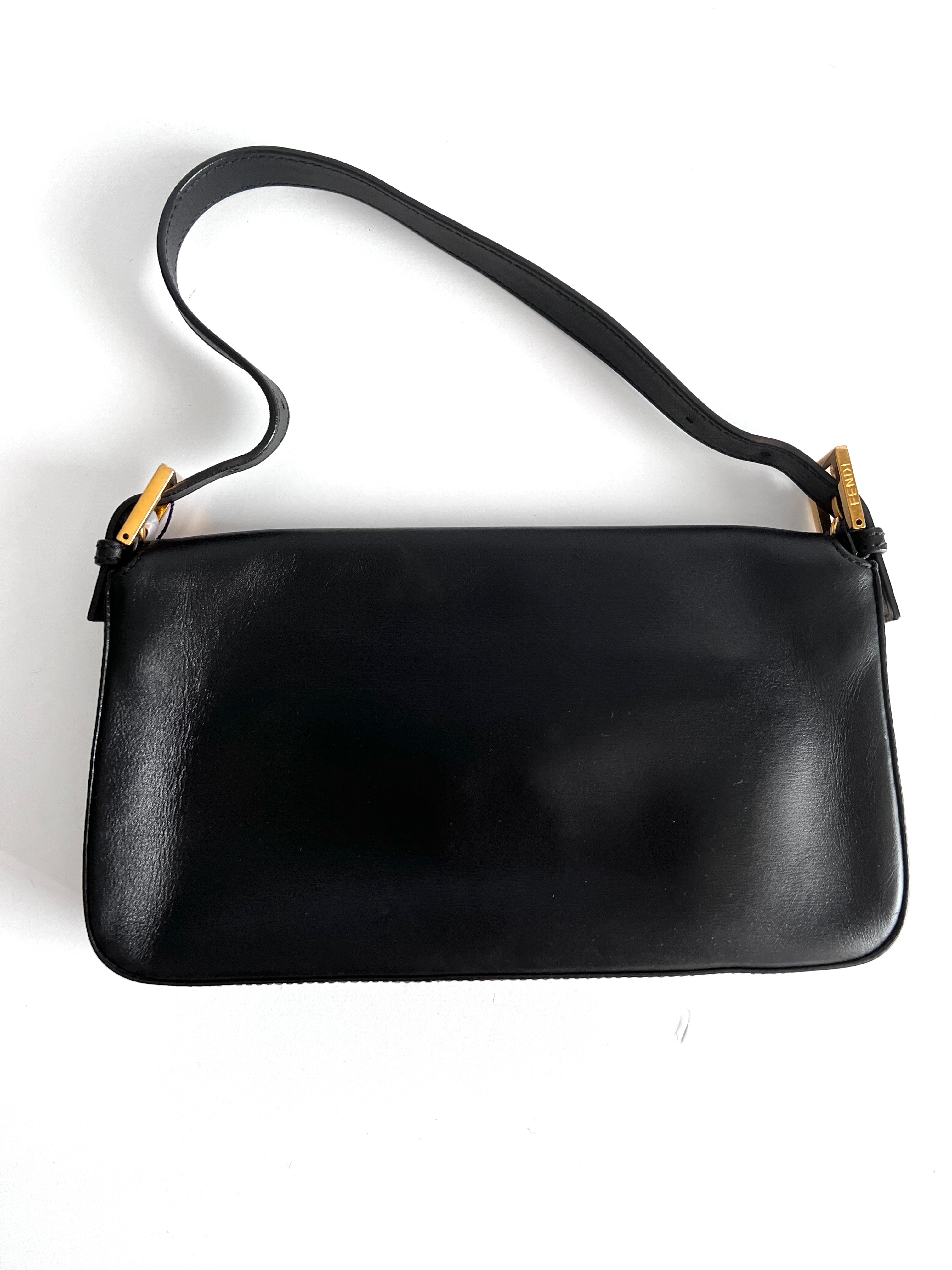 Fendi Black Leather Baguette Bag with Enamel Buckle - Stylish Shoulder Bag for Women, Perfect for Parties, Work & Everyday Use