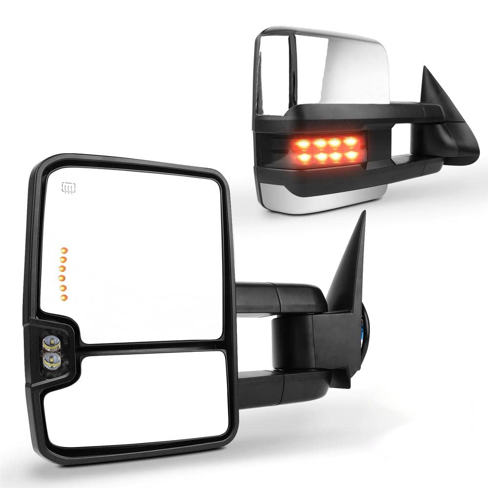 SCITOO Chrome Power Heated Towing Mirrors with LED Turn Signal - Fit for 2001-2002 GMC Sierra 1500 HD/2500 HD/3500 (Pair LH RH) - Perfect for Truck Towing, Off-Roading & Heavy-Duty Hauling