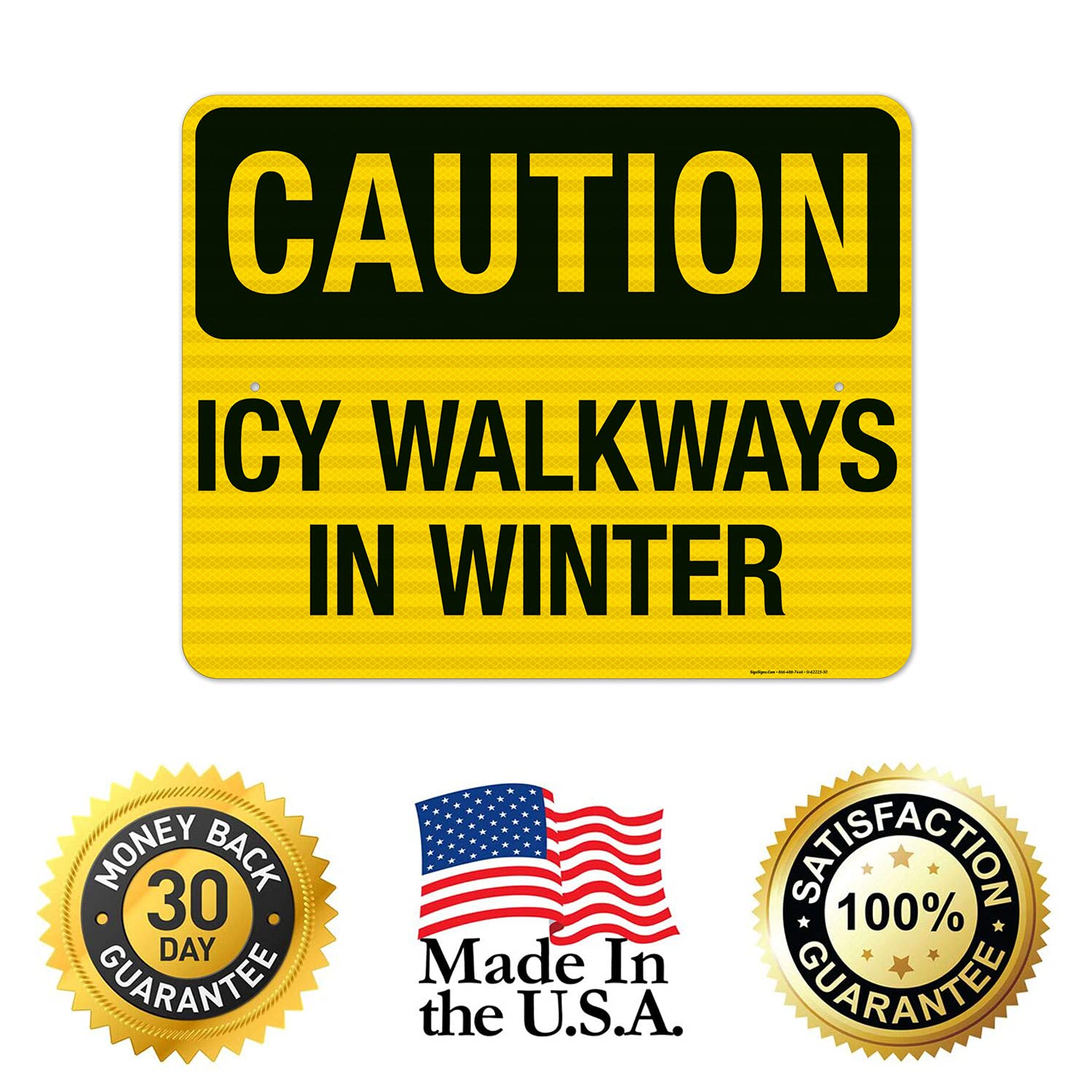 3M EGP Reflective Aluminum Winter Warning Sign - 24x30 Inch Slippery Walkway Caution Sign for Icy Conditions | Durable .080 Thick Fade-Resistant Metal Sign | Made in USA | Perfect for Parking Lots, Sidewalks & Business Entrances