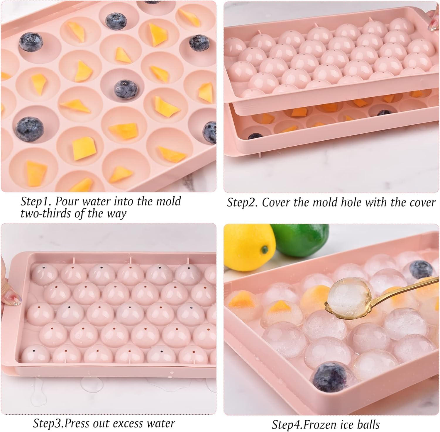 Emergity 33 Cavity Silicone Ice Cube Trays for Freezer - Round Ice Molds for Cocktails & Drinks - BPA-Free, Flexible & Easy to Use (2-Pack) - Perfect for Parties, Home Bars & Iced Beverages