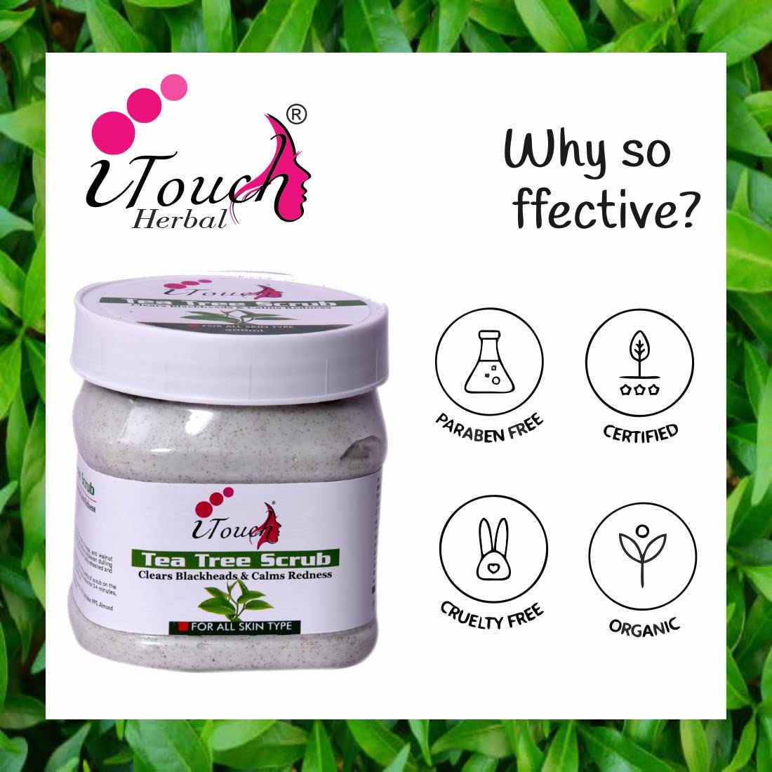 Organic Tea Tree Face & Body Scrub - Natural Exfoliating Cleanser for Acne, Blackheads & Blemishes | Sulfate & Paraben Free | Deep Cleansing & Smoothing Skin Care Treatment - 500ml | Perfect for Daily Use & Spa Days