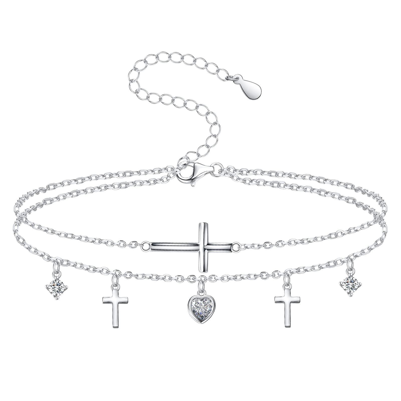 925 Sterling Silver Anklet Bracelets for Women - Butterfly Cross Evil Eye Charm Ankle Jewelry, Personalized Name Adjustable Anklet for Teen Girls, Birthday Gifts for Wife Girlfriend Daughter | Perfect for Beach Vacation, Wedding, Everyday Wear