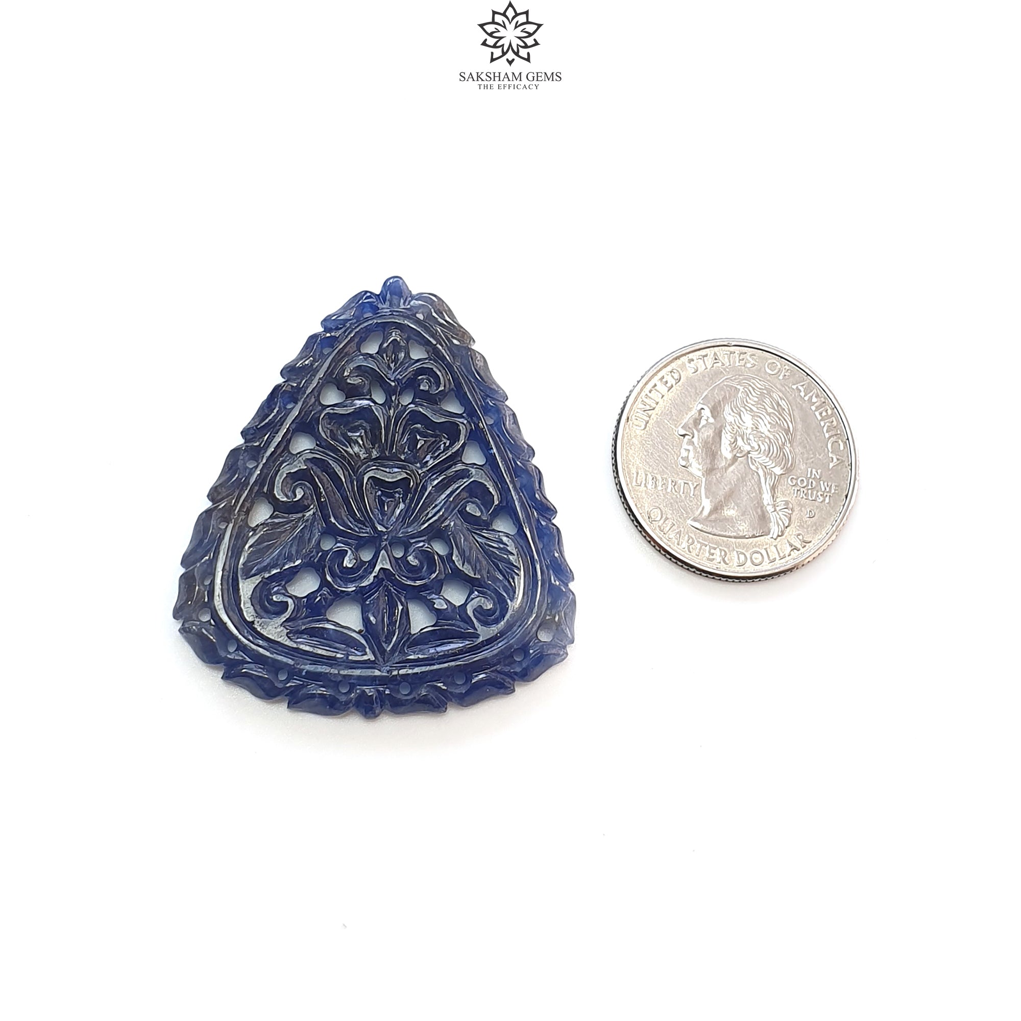 Natural Untreated Blue Sapphire Gemstone Carving - 58.00cts Unheated Hand-Carved Triangle Shape (43x37mm) | Jewelry Making, Meditation Stone, Luxury Gift for Special Occasions