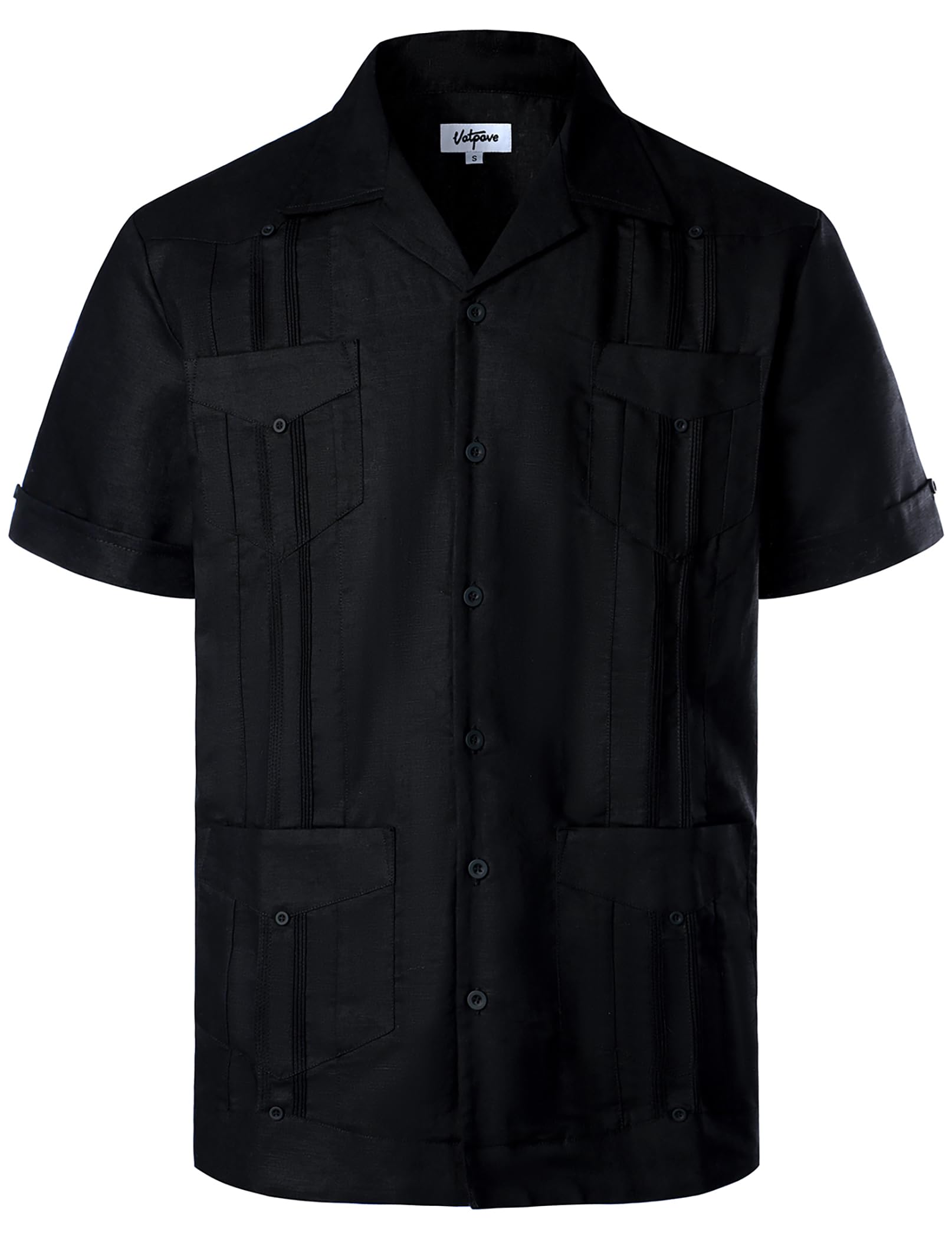VATPAVE Men's Linen Cuban Guayabera Shirt - Casual Short Sleeve Button Down Shirt for Summer | Beach Wedding, Vacation & Tropical Outfit
