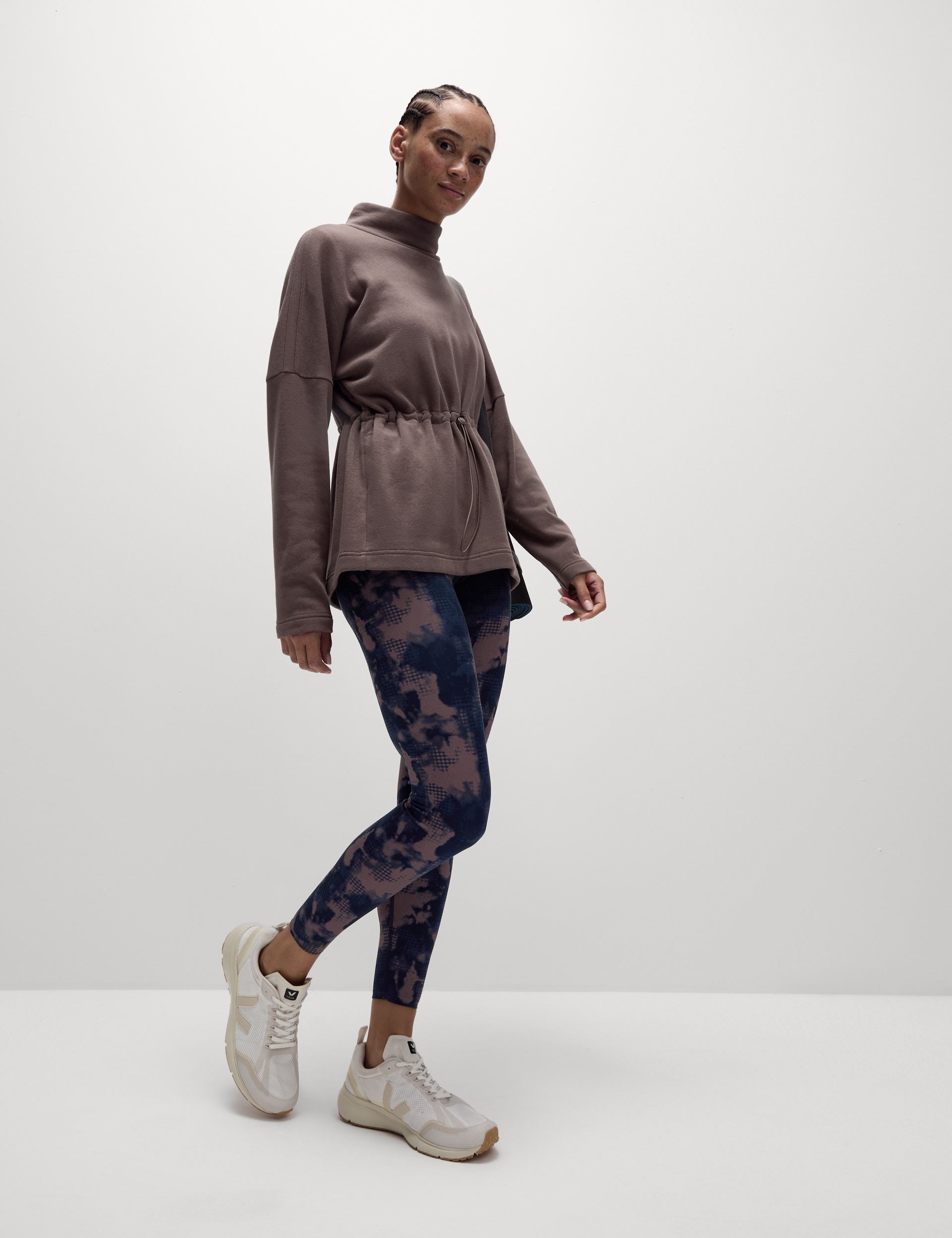 Premium Cotton Rich Brushed Funnel Neck Sweatshirt for Women - Soft & Cozy Taupe Pullover for Casual Wear, Lounge & Fall Outfits