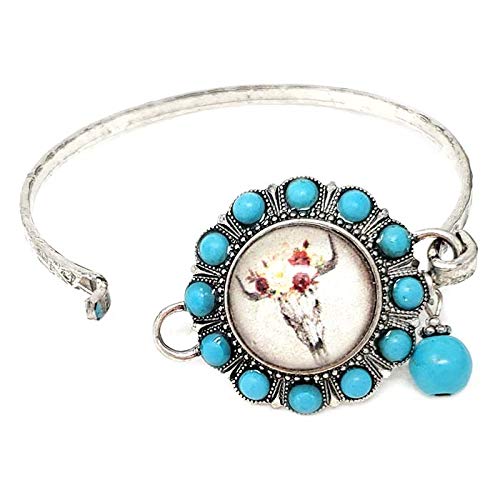Western Longhorn Glass Bubble Charm Bracelet with Turquoise for Boho Style