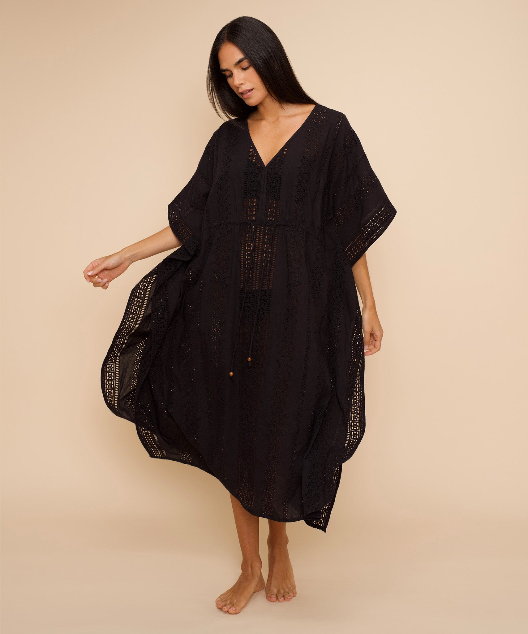 Elegant Eyelet Butterfly Maxi Caftan Dress for Women - Flowy Boho Summer Beach Cover Up & Vacation Outfit