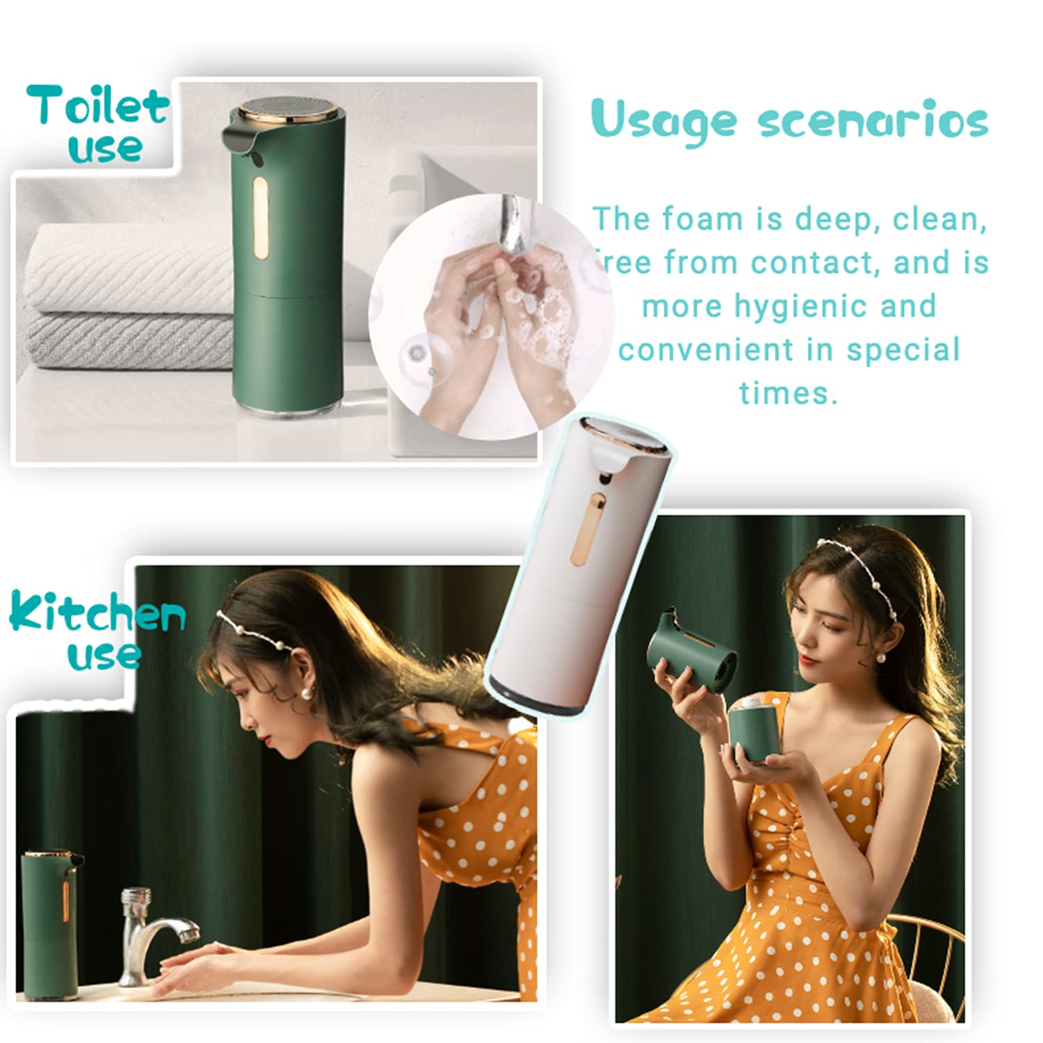 Honimered Automatic Touchless Foaming Soap Dispenser for Kitchen & Bathroom - White | Hands-Free Soap Dispenser for Sink Counter, Home, Office, and Public Restrooms