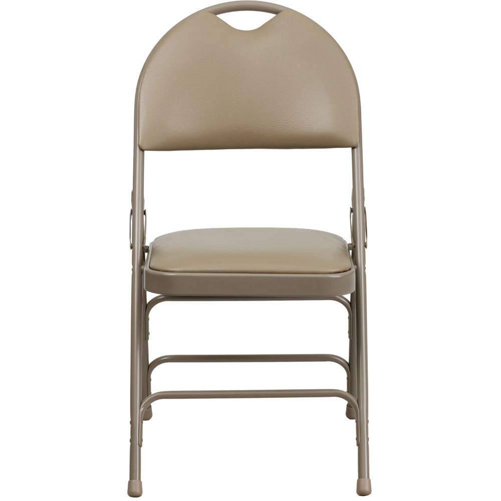 Flash Furniture 4-Pack HERCULES Series Heavy Duty Folding Chairs - Triple Braced Metal Frame, Beige Vinyl Seat, Easy-Carry Handle - Perfect for Weddings, Parties, Events, and Home Use