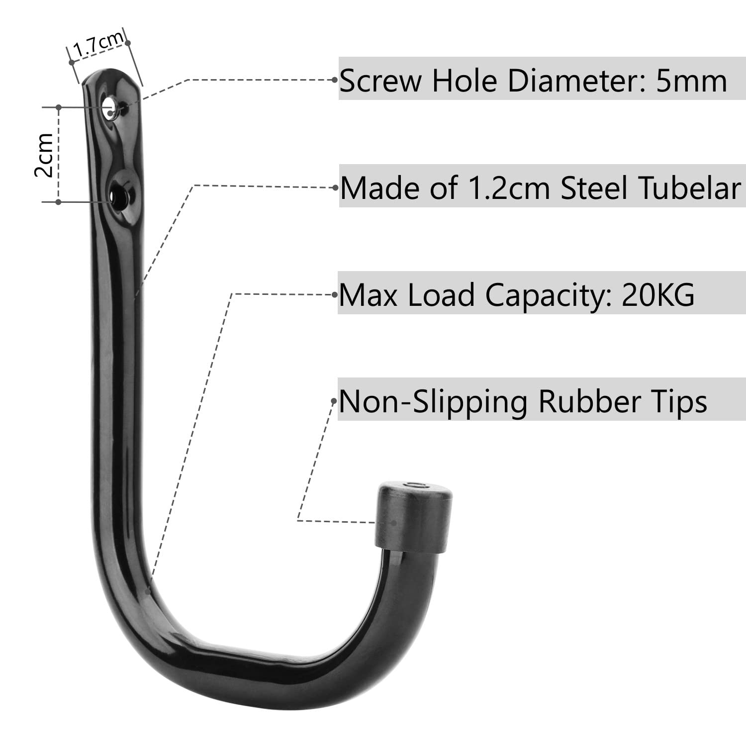 Heavy Duty Garage Storage Hooks - 20KG Max Load Utility J Hooks for Organizing Garage, Shed, Garden Tools & Sports Equipment (14cm x 10.5cm) - Perfect for Wall Mounting & Space Saving Storage Solutions